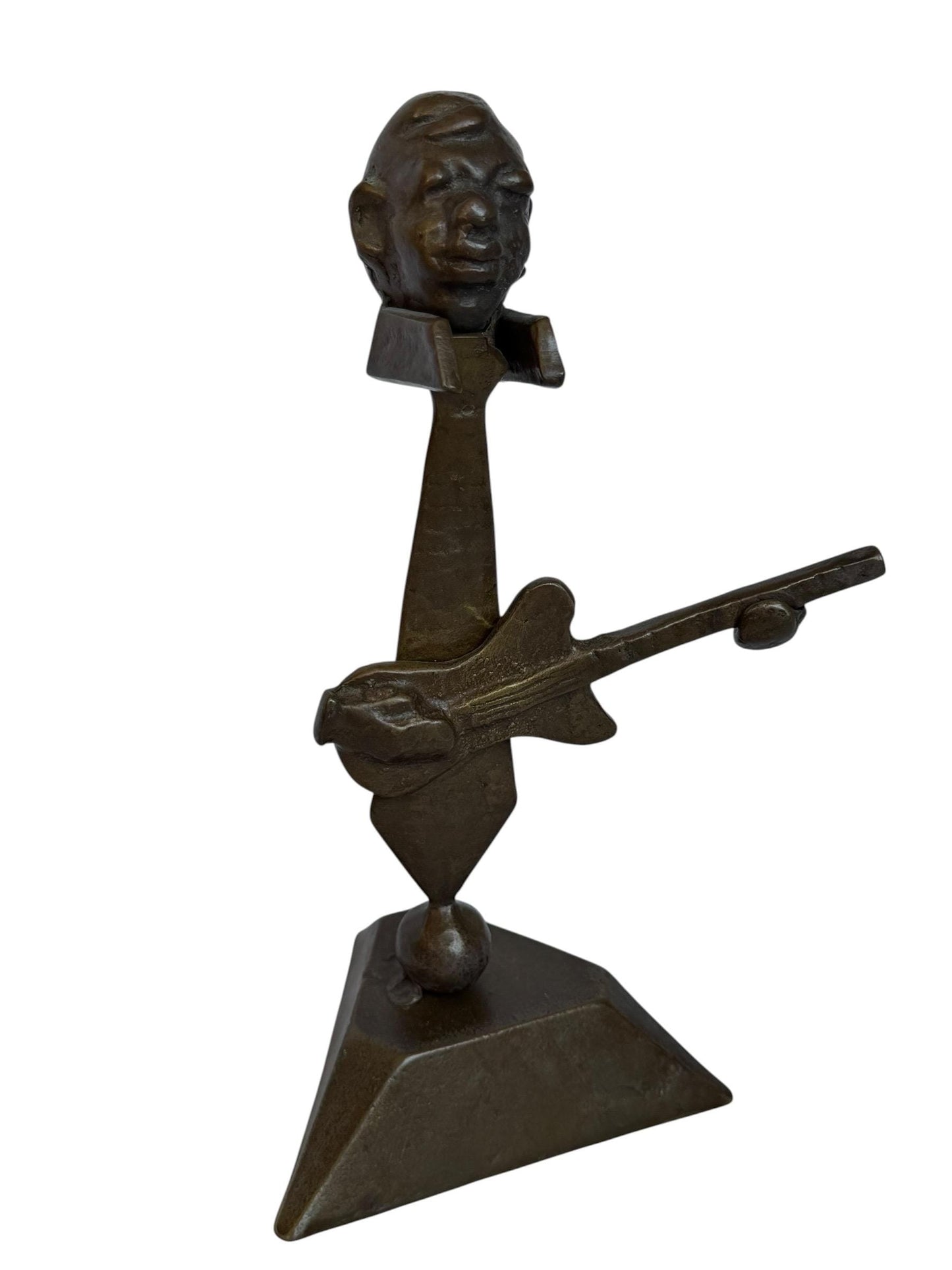 Vintage Surrealist Bronze guitar bas player Sculpture – Mid-Century Modern, 27 cm jazz
