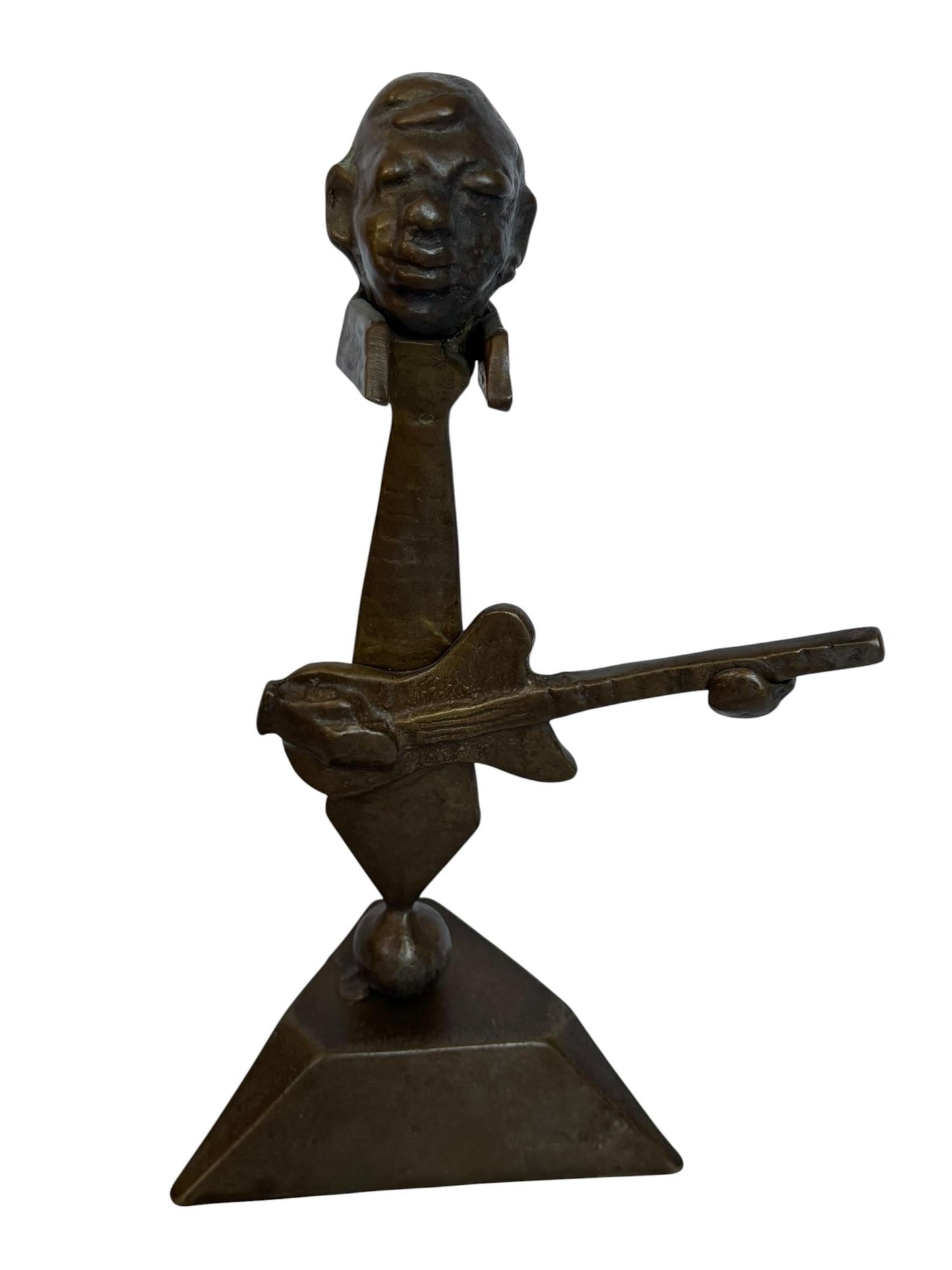 Vintage Surrealist Bronze guitar bas player Sculpture – Mid-Century Modern, 27 cm jazz