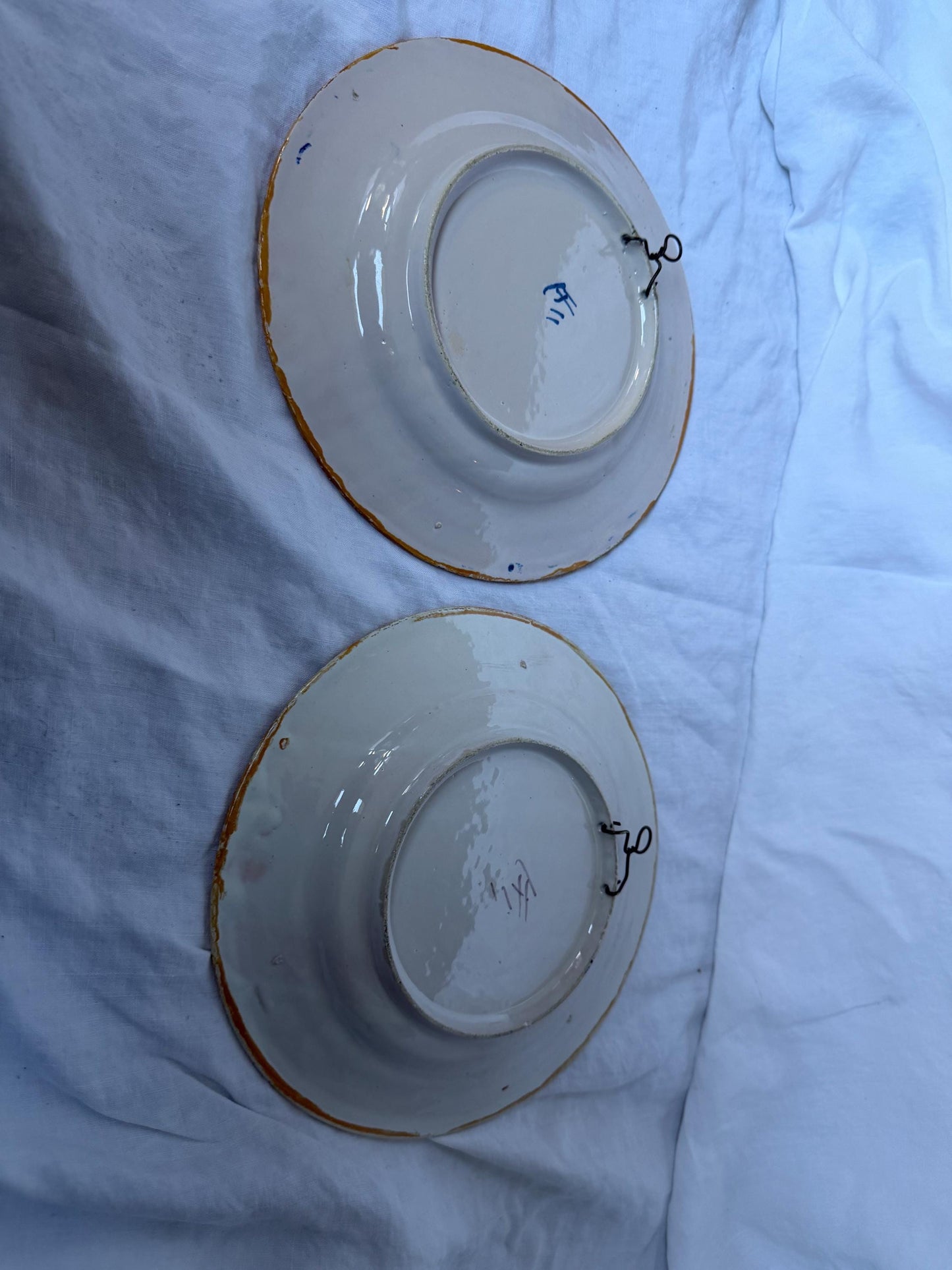 Antique pair of  Delft blue Plates,  dutch pottery ,  Handpainted Decor, 18th Century (Set of 2) wallplates peacock