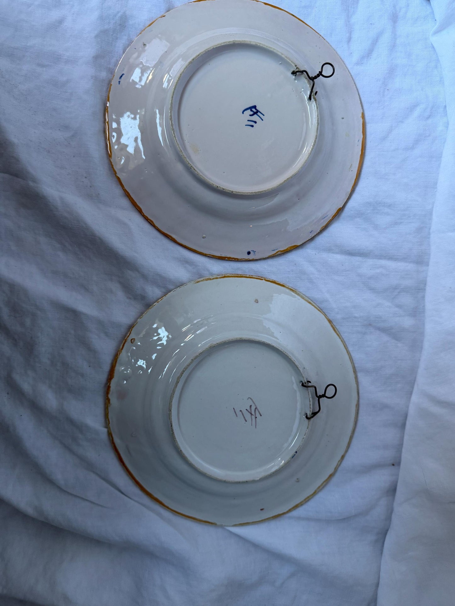 Antique pair of  Delft blue Plates,  dutch pottery ,  Handpainted Decor, 18th Century (Set of 2) wallplates peacock