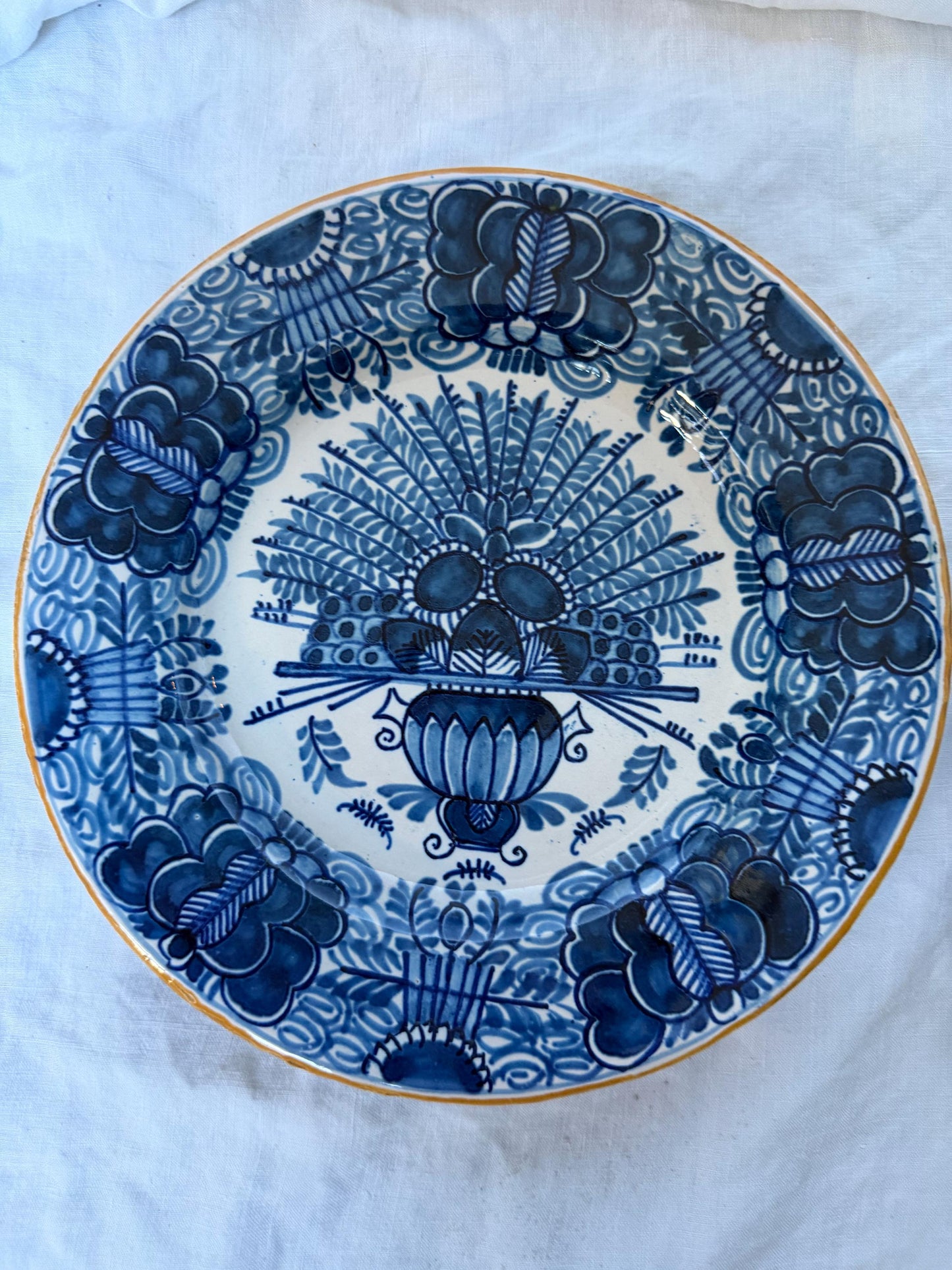 Antique pair of  Delft blue Plates,  dutch pottery ,  Handpainted Decor, 18th Century (Set of 2) wallplates peacock