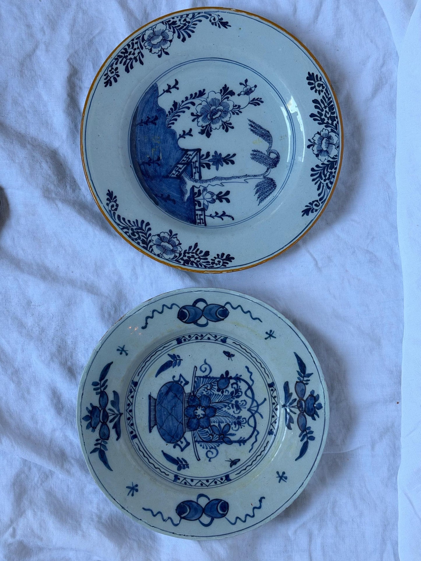 Antique Delft Plates, 18th Century Dutch Chinoiserie, Oriental Decor.