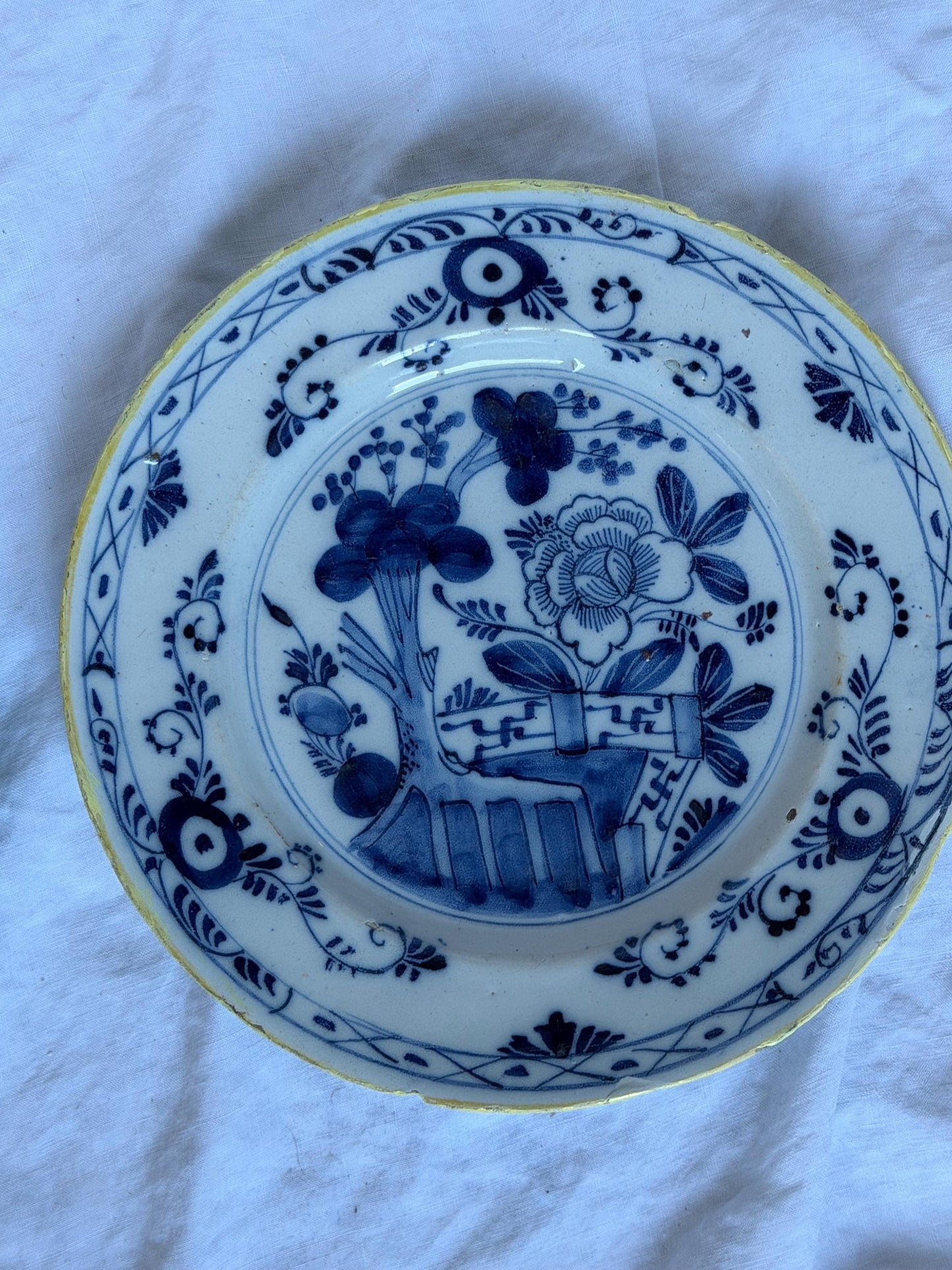 Antique Delft Plates, 18th Century Dutch flower decor