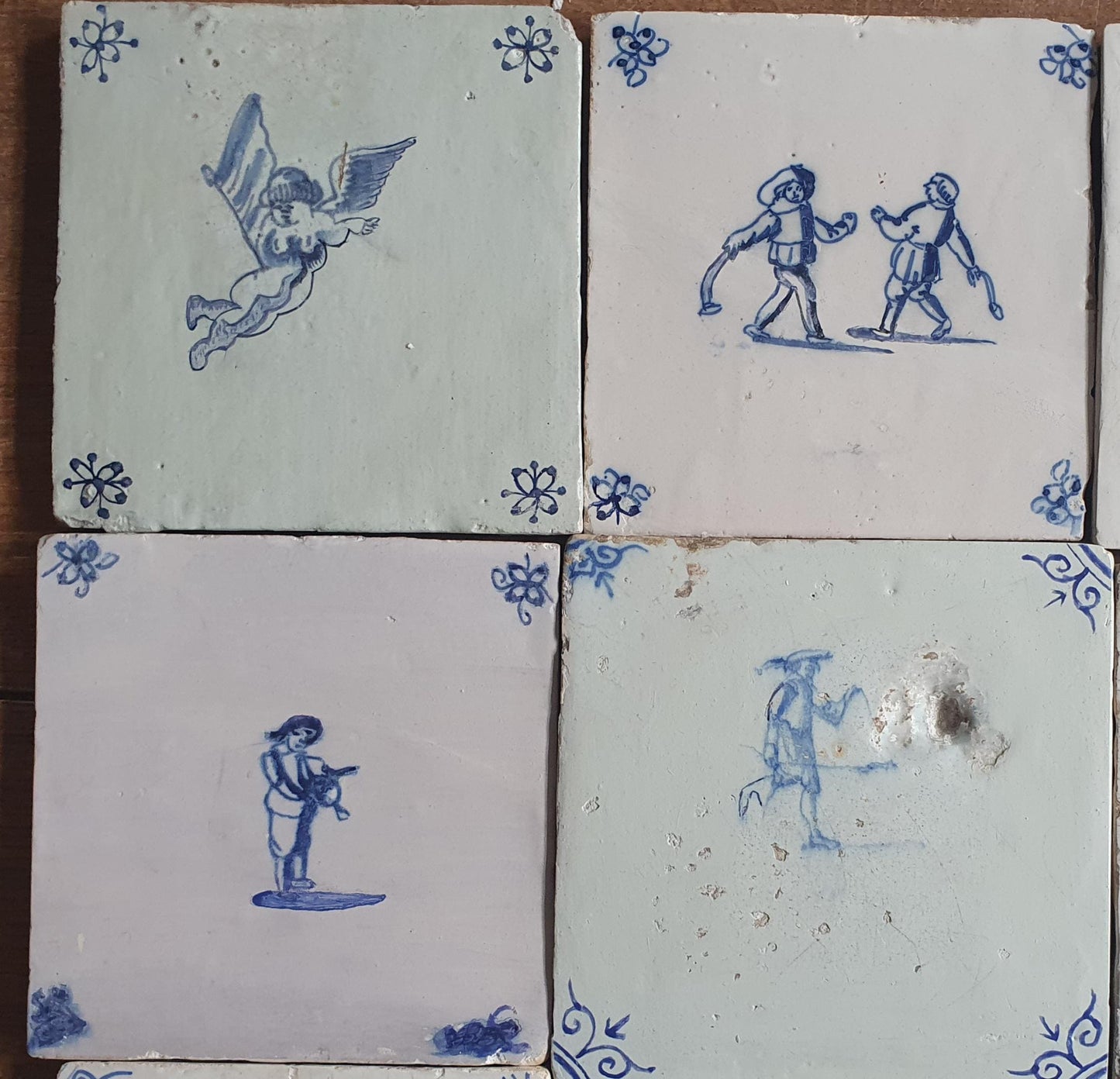 12 x Antique Delft Mix Tiles, 17th-19th  Century Dutch Wall Decor. tile