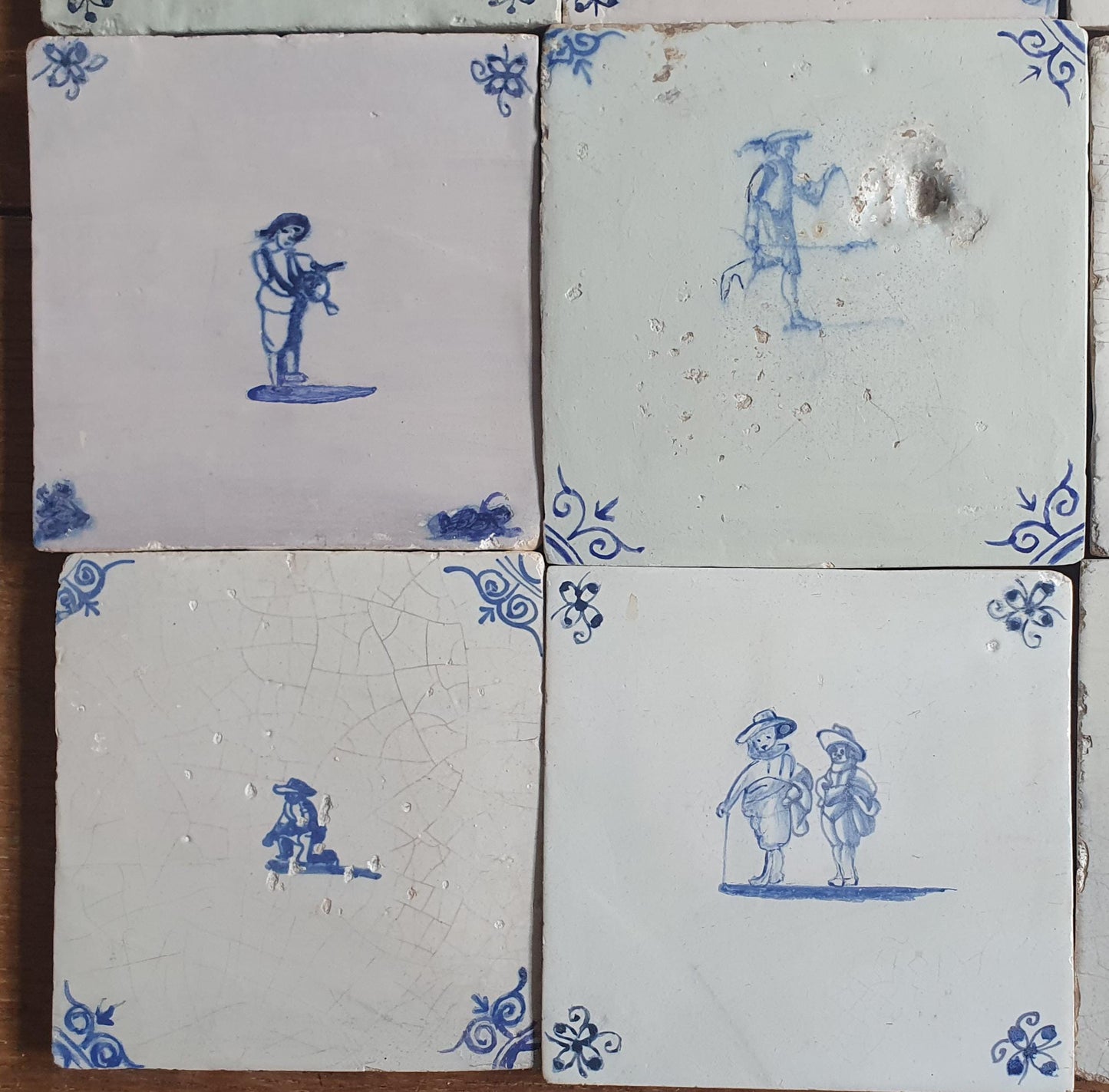 12 x Antique Delft Mix Tiles, 17th-19th  Century Dutch Wall Decor. tile