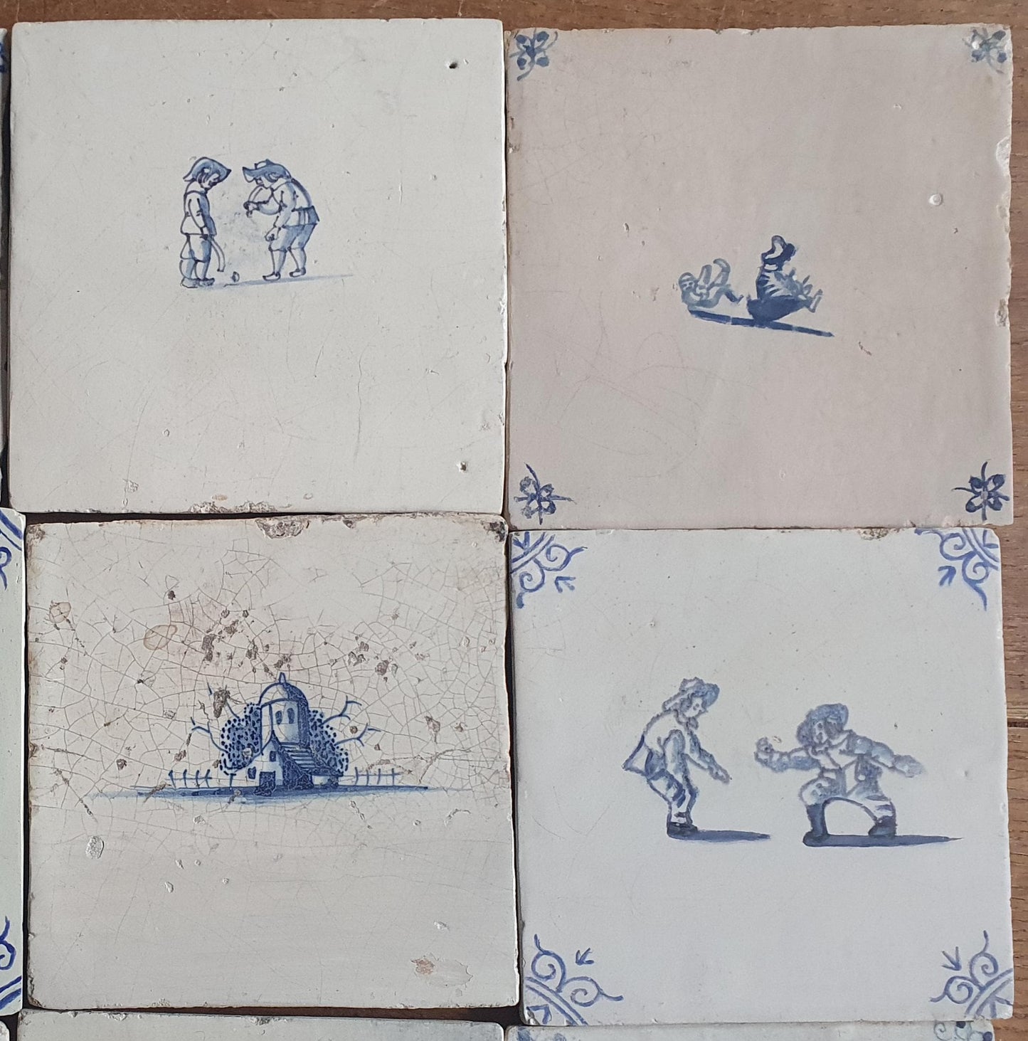 12 x Antique Delft Mix Tiles, 17th-19th  Century Dutch Wall Decor. tile
