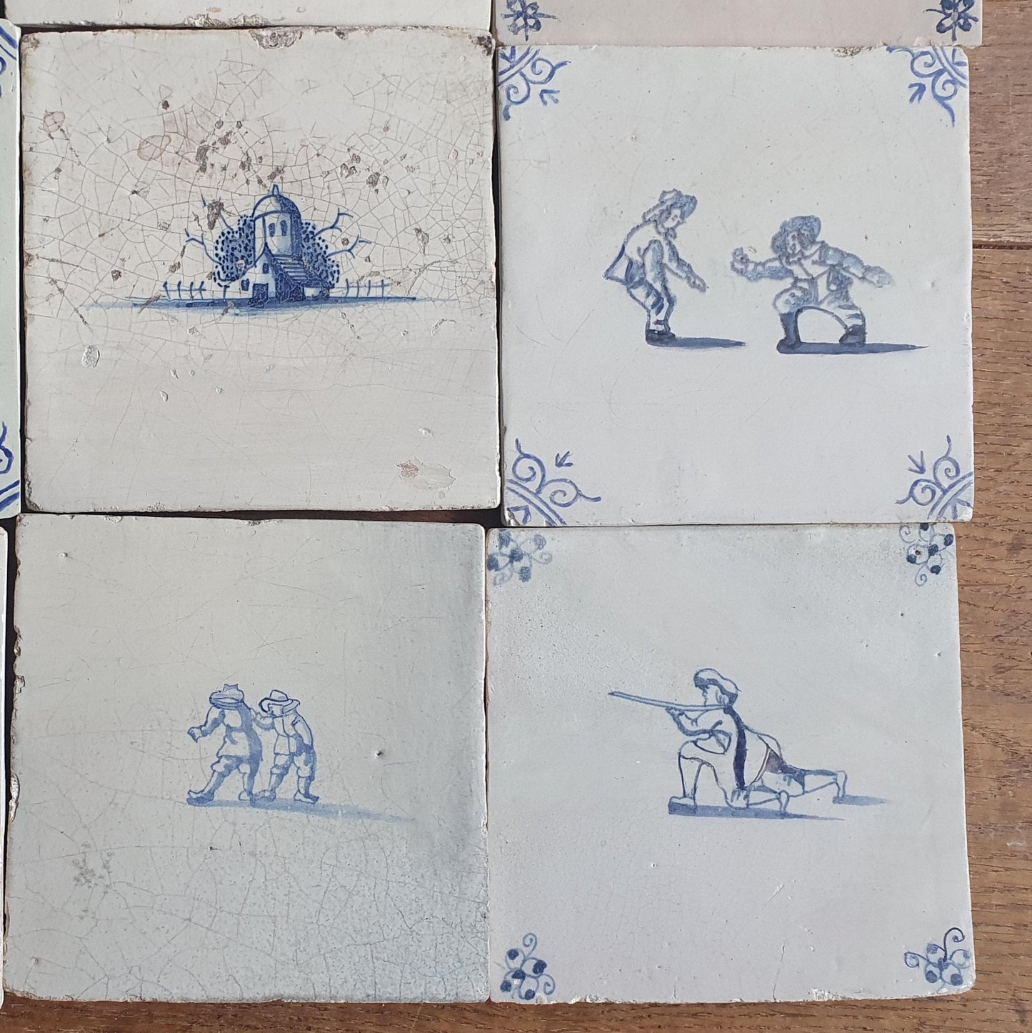 12 x Antique Delft Mix Tiles, 17th-19th  Century Dutch Wall Decor. tile