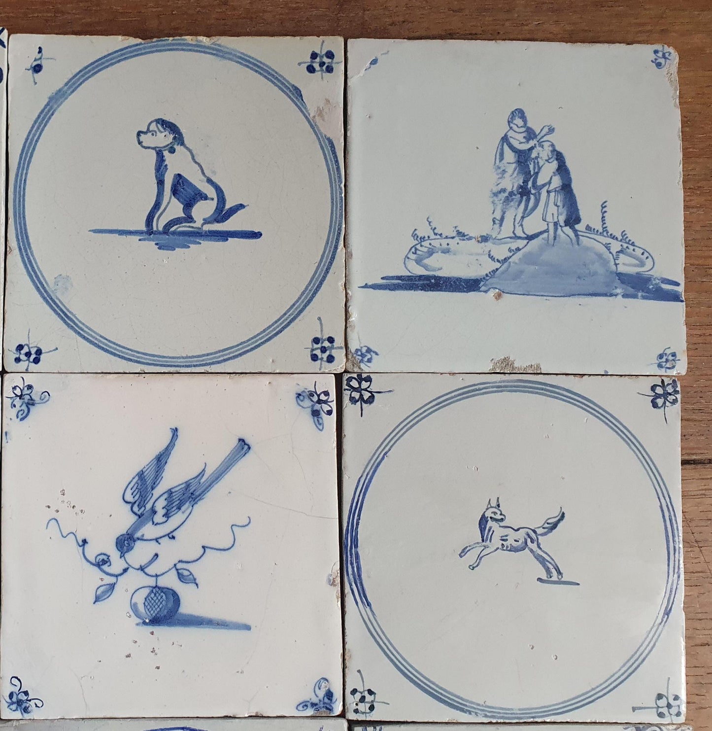 12 x Antique Delft Mix Tiles, 17th-19th  Century Dutch Wall Decor. tile