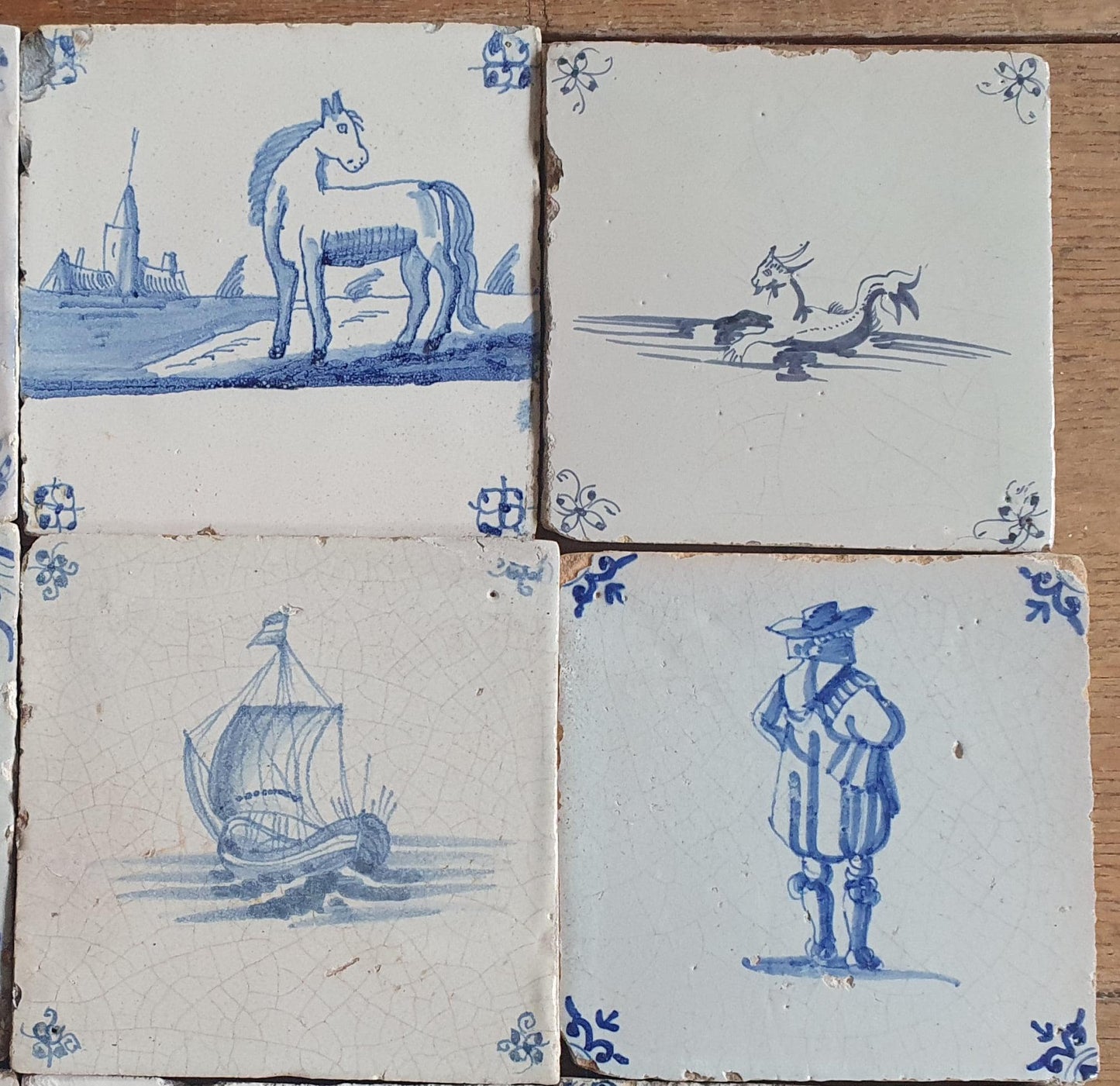 16 x Antique Delft Mix Tiles, 17th-18th  Century Dutch Wall Decor. figuetile