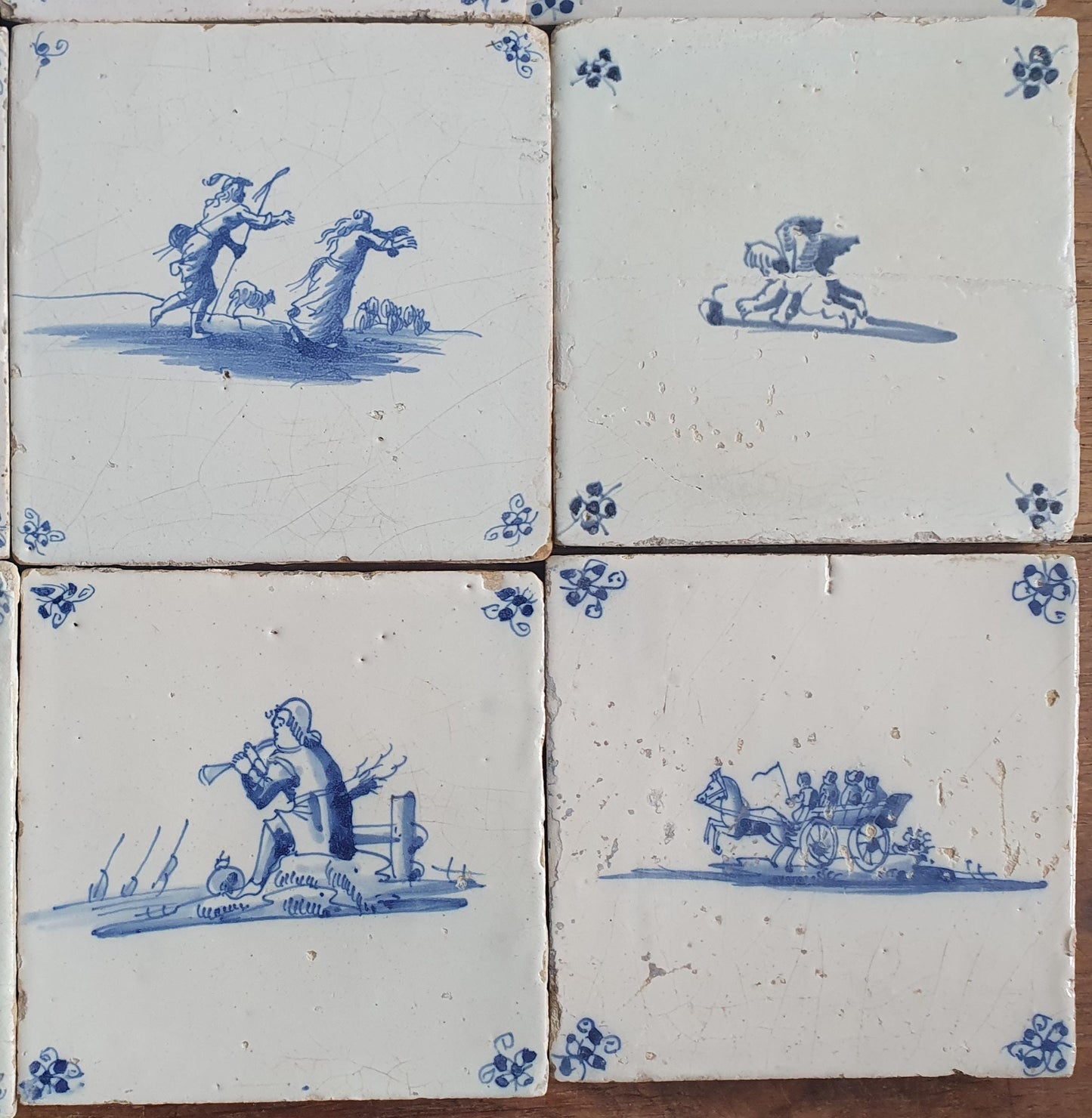 16 x Antique Delft Mix Tiles, 17th-18th  Century Dutch Wall Decor. figuetile