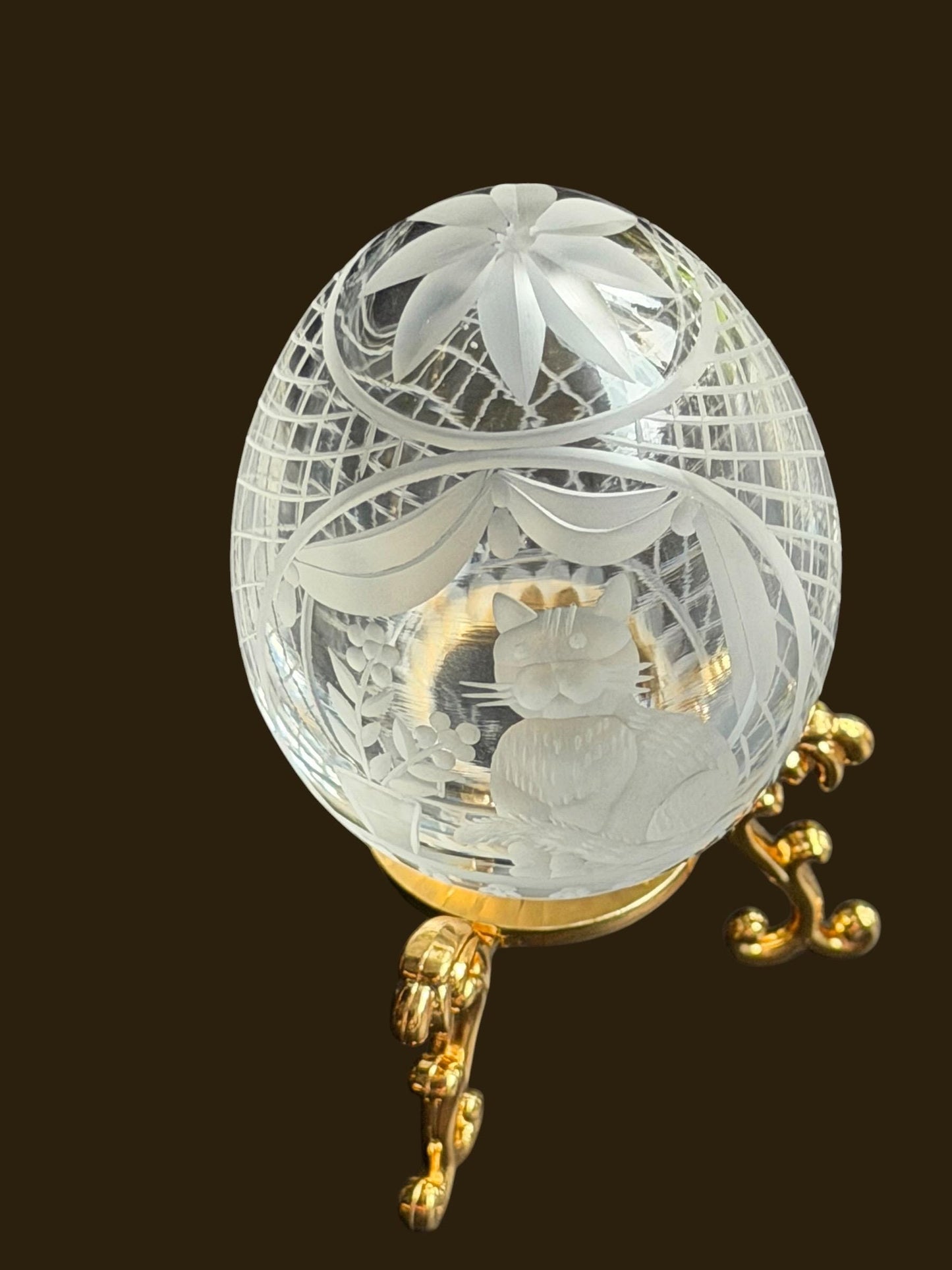 Faberge Cat Crystal Egg, etched engraved Limited Edition, signed, numbered Fabergé - perfect Collector object