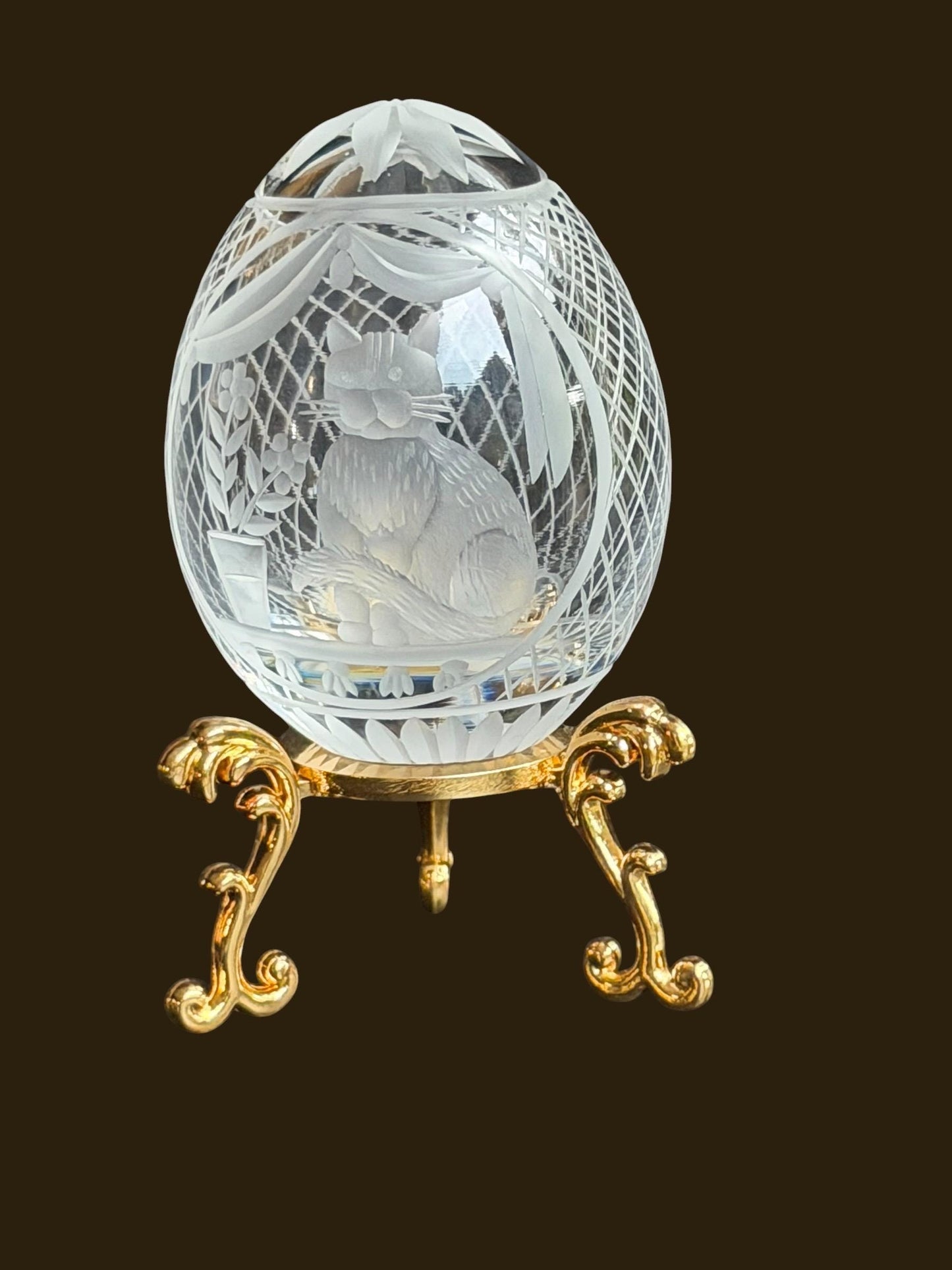 Faberge Cat Crystal Egg, etched engraved Limited Edition, signed, numbered Fabergé - perfect Collector object