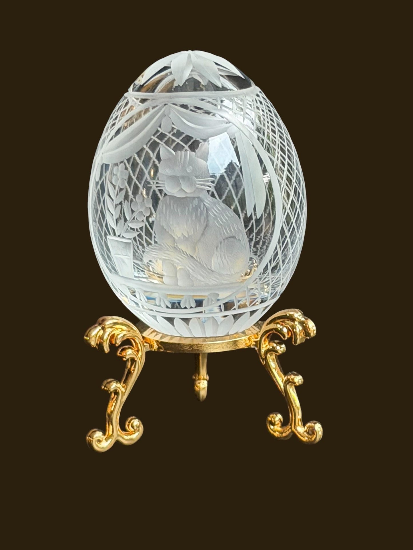 Faberge Cat Crystal Egg, etched engraved Limited Edition, signed, numbered Fabergé - perfect Collector object