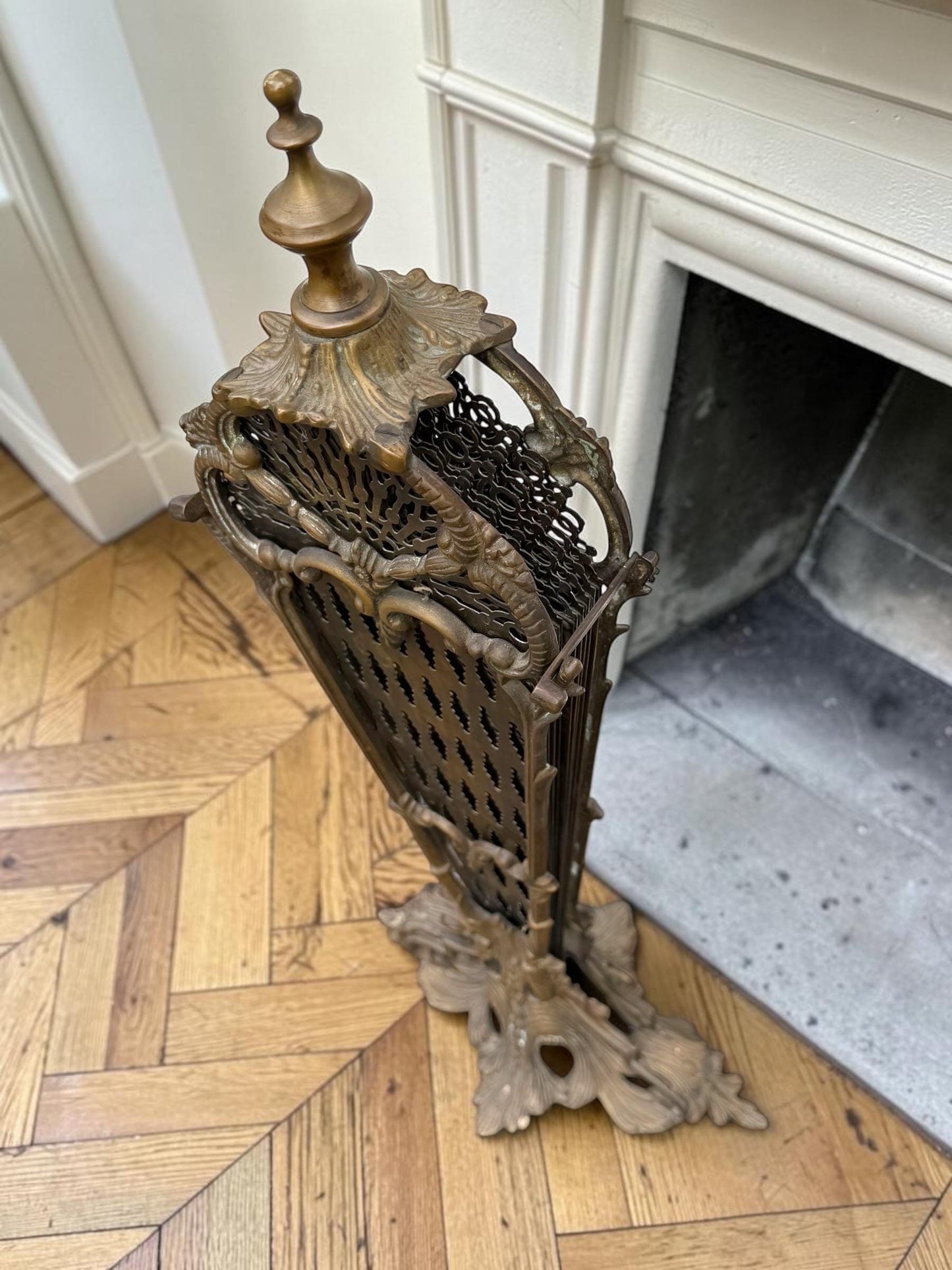 Antique Victorian Brass Peacock Fan Fireplace Screen, 19th Century, perfect