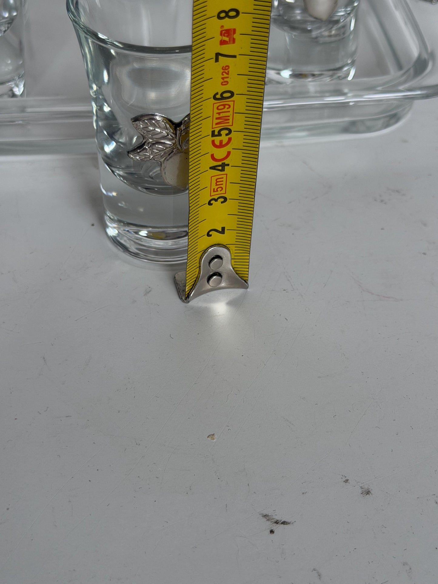 Limoncello 925 silver glasses on tray, liquer crystal , vintage italy,
