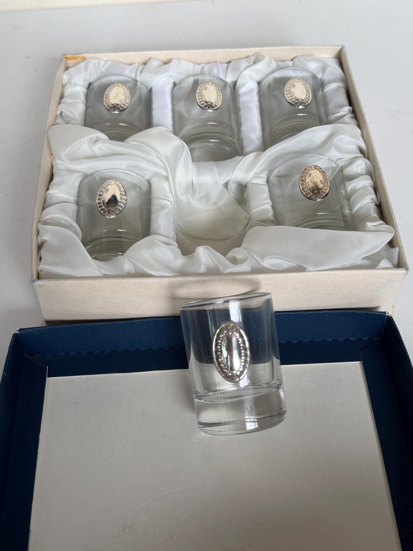 925 silver shot  glasses, liquer crystal , vintage italy, with silver shield can be engraved, personalised limoncello ouzo raki