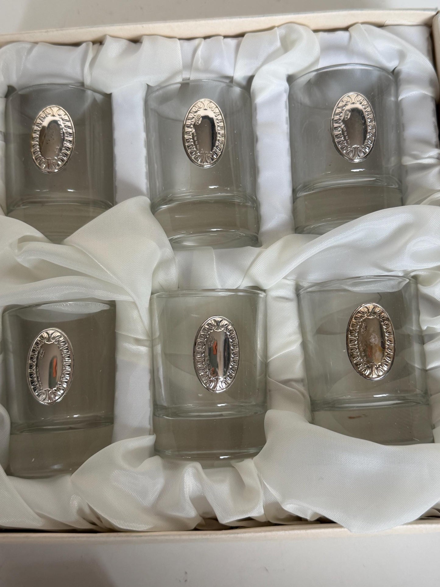925 silver shot  glasses, liquer crystal , vintage italy, with silver shield can be engraved, personalised limoncello ouzo raki