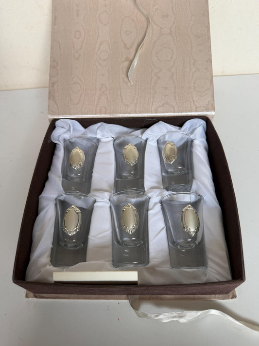 925 silver liquer  glasses, liquer crystal , vintage italy, with silver shield can be engraved, personalised limoncello ouzo raki