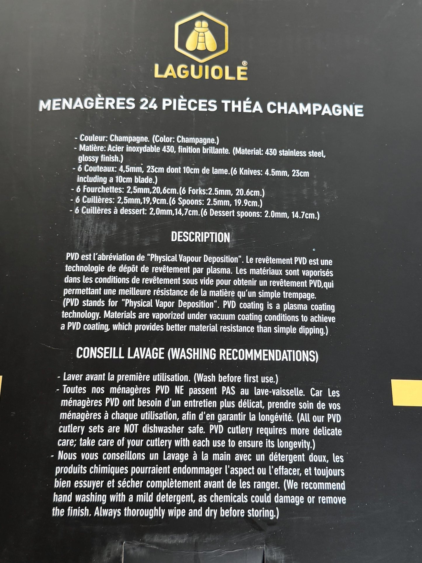 Laguiole 12 p   Gold Stainless Steel Cutlery Set, Vintage  12 Person