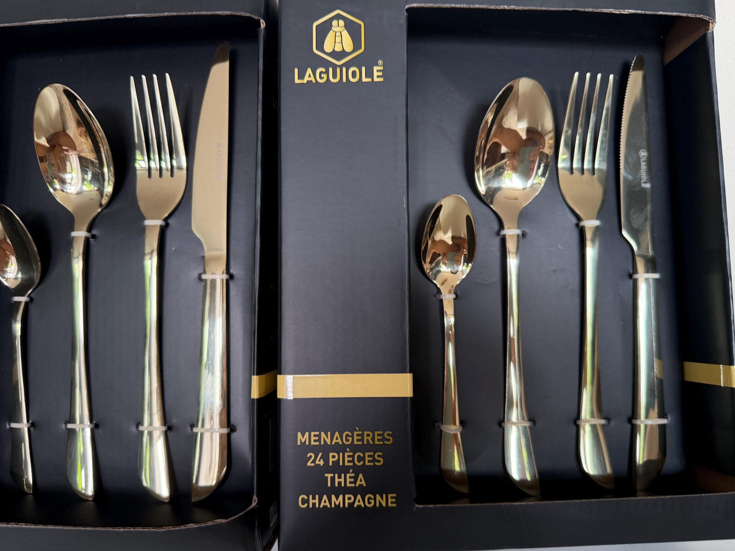 Laguiole 12 p   Gold Stainless Steel Cutlery Set, Vintage  12 Person