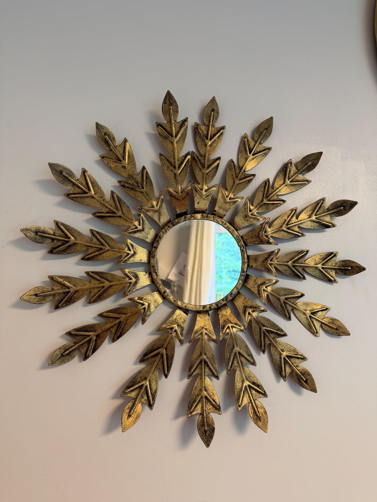vintage X large sun mirror sunbeam sunray ,  gilt metal, d 55 cm