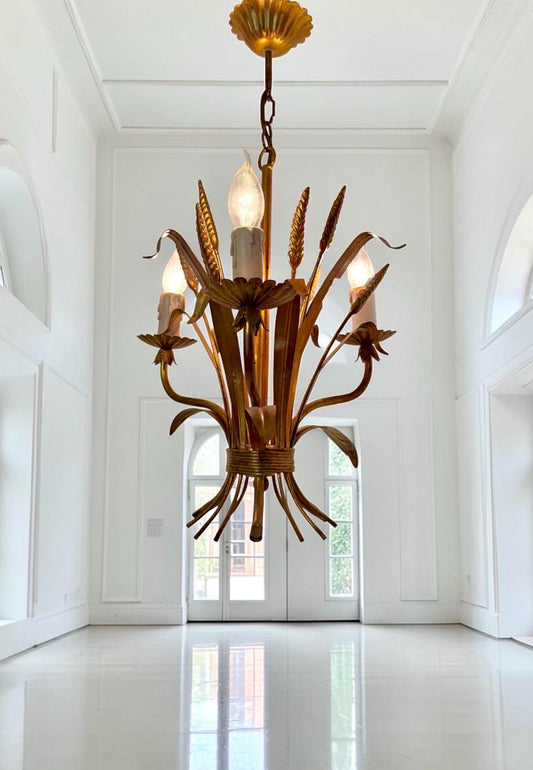 Vintage Gold Corn Chandelier by Hans Kögl, Hollywood Regency