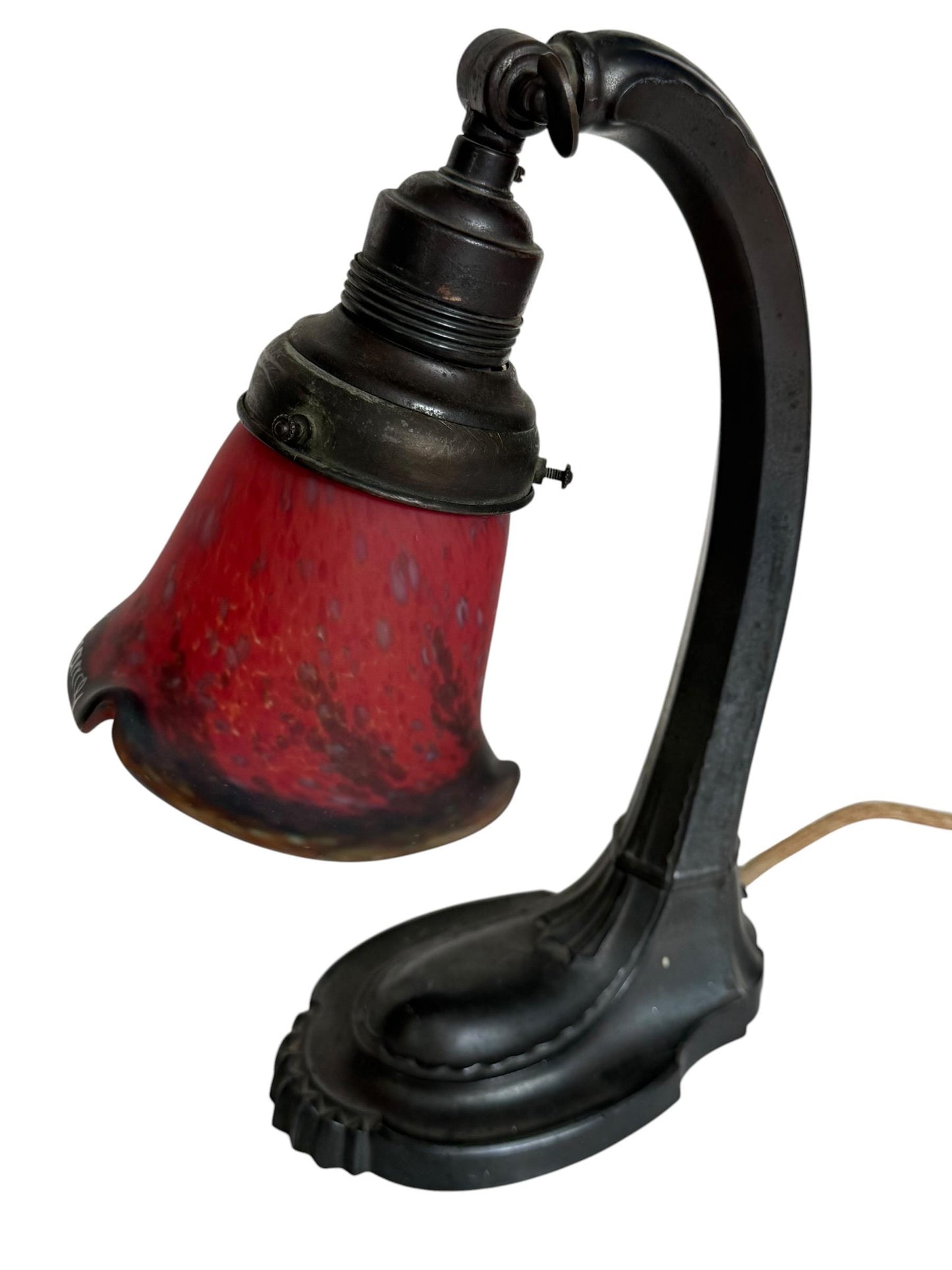 Art de France -Art Nouveau Desk Lamp, Jugendstil Clerk Lamp, Adjustable Shade ausema red velvet glass