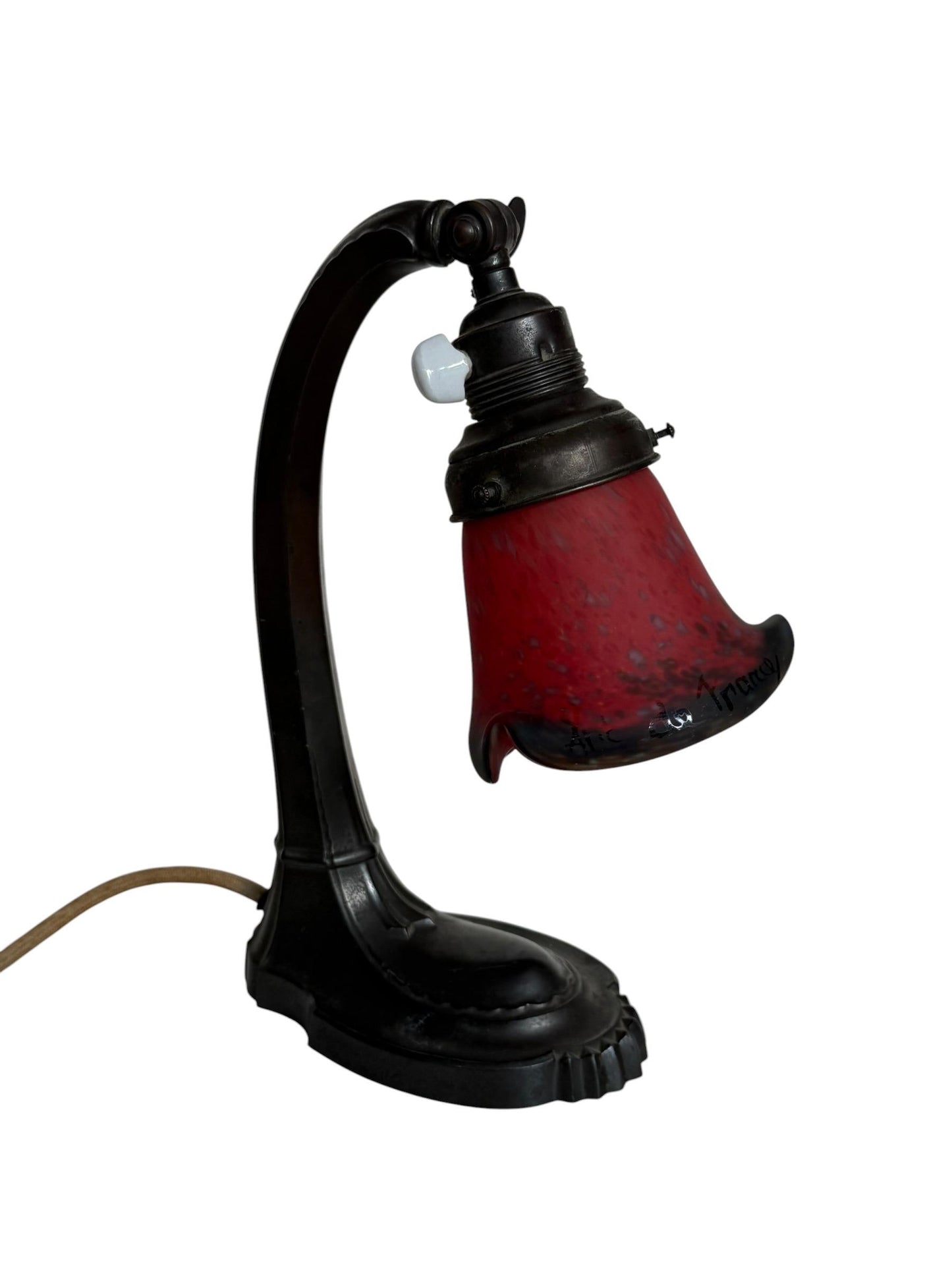 Art de France -Art Nouveau Desk Lamp, Jugendstil Clerk Lamp, Adjustable Shade ausema red velvet glass