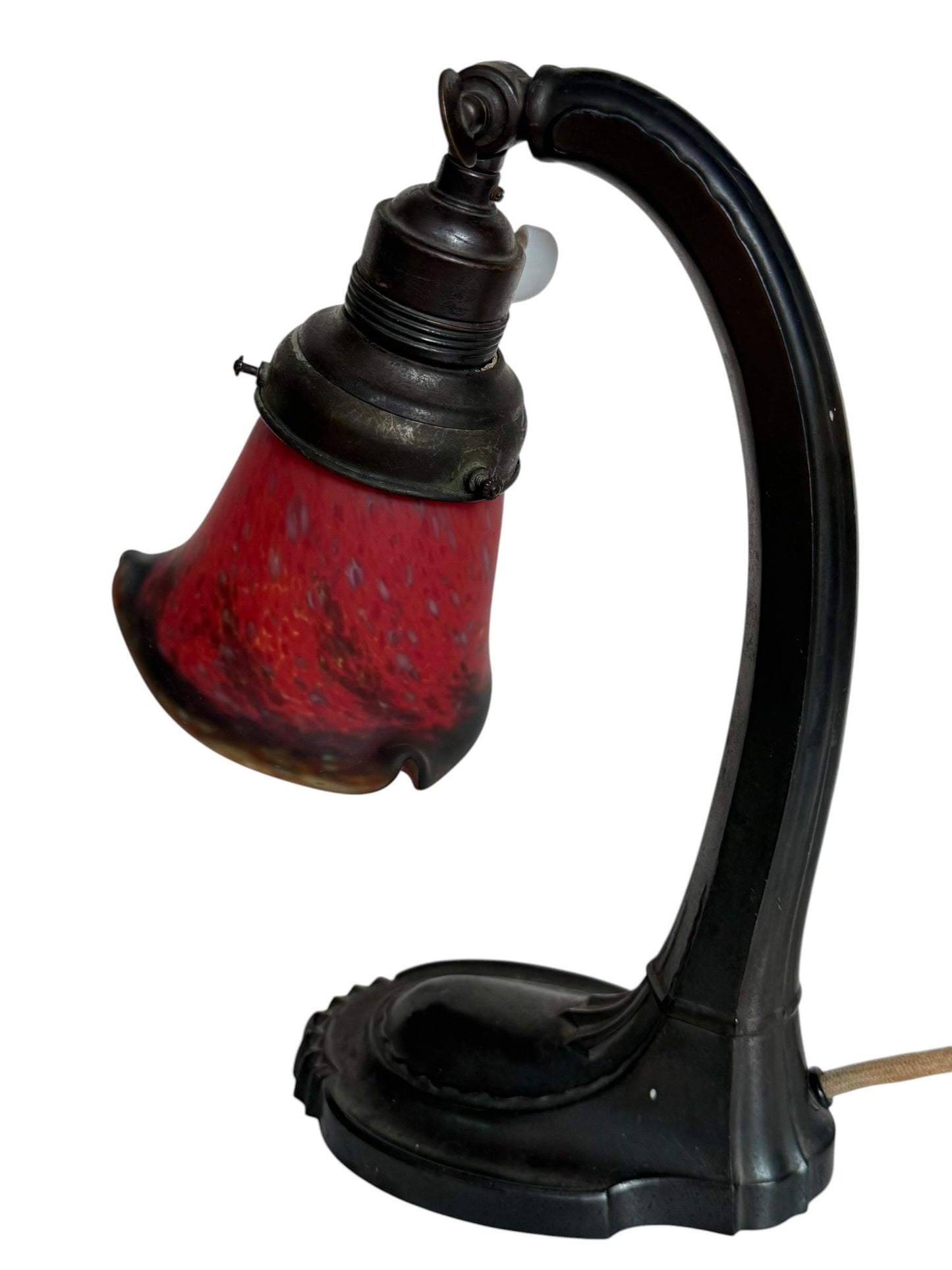 Art de France -Art Nouveau Desk Lamp, Jugendstil Clerk Lamp, Adjustable Shade ausema red velvet glass