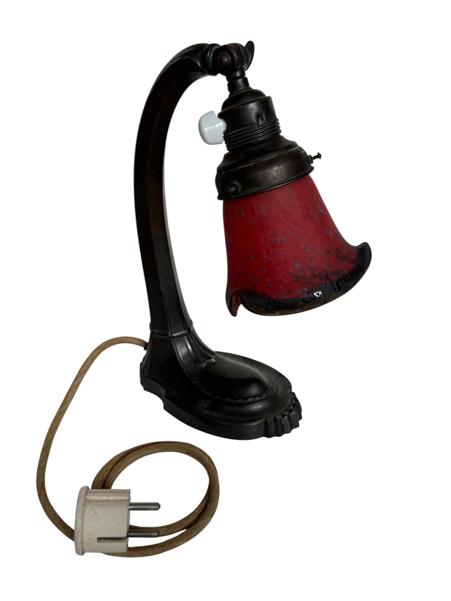 Art de France -Art Nouveau Desk Lamp, Jugendstil Clerk Lamp, Adjustable Shade ausema red velvet glass