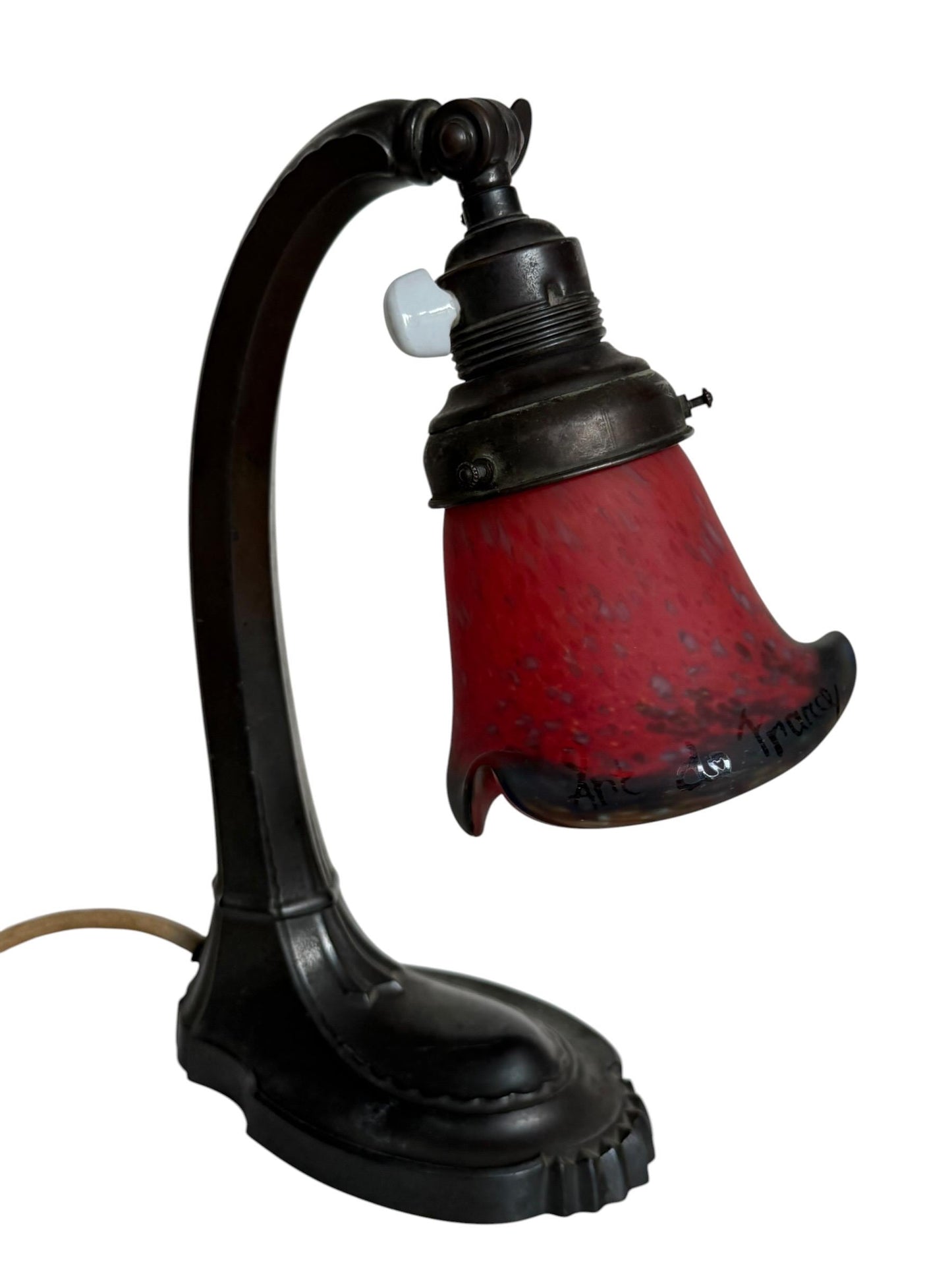 Art de France -Art Nouveau Desk Lamp, Jugendstil Clerk Lamp, Adjustable Shade ausema red velvet glass