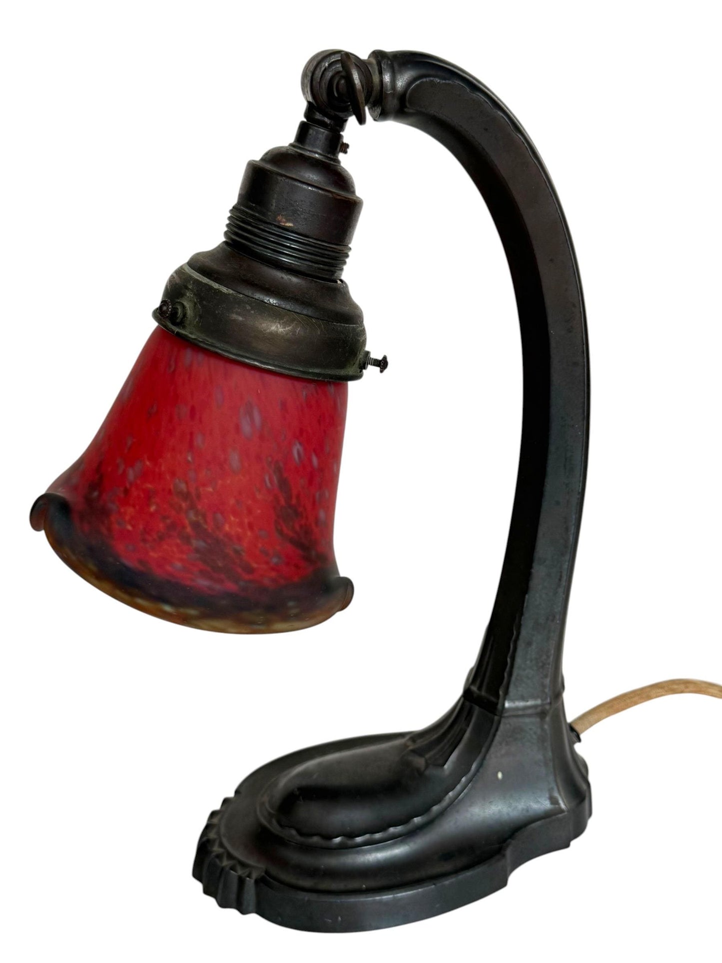 Art de France -Art Nouveau Desk Lamp, Jugendstil Clerk Lamp, Adjustable Shade ausema red velvet glass