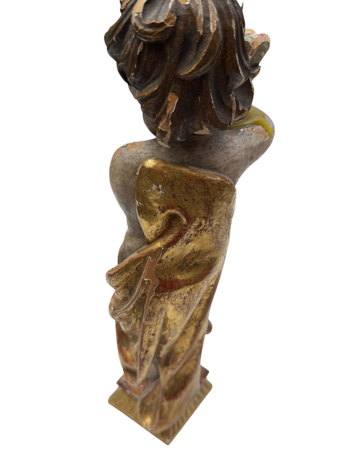 18th Century South German Baroque Polychrome and Giltwood Putto Candle Holder with Iron Candle Spike