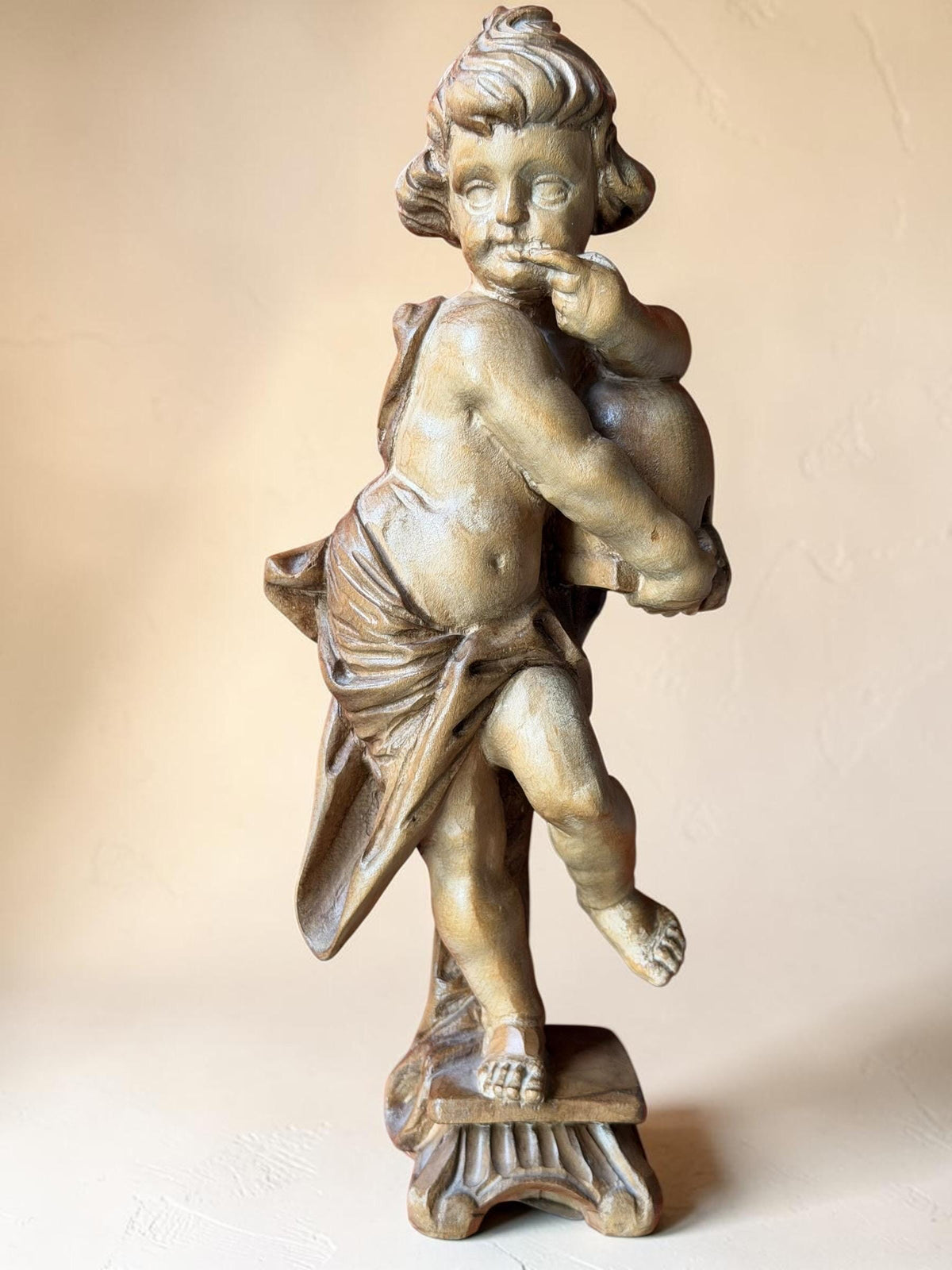 19 th bavarian Putto figure antique lovely handcarved wood angel
