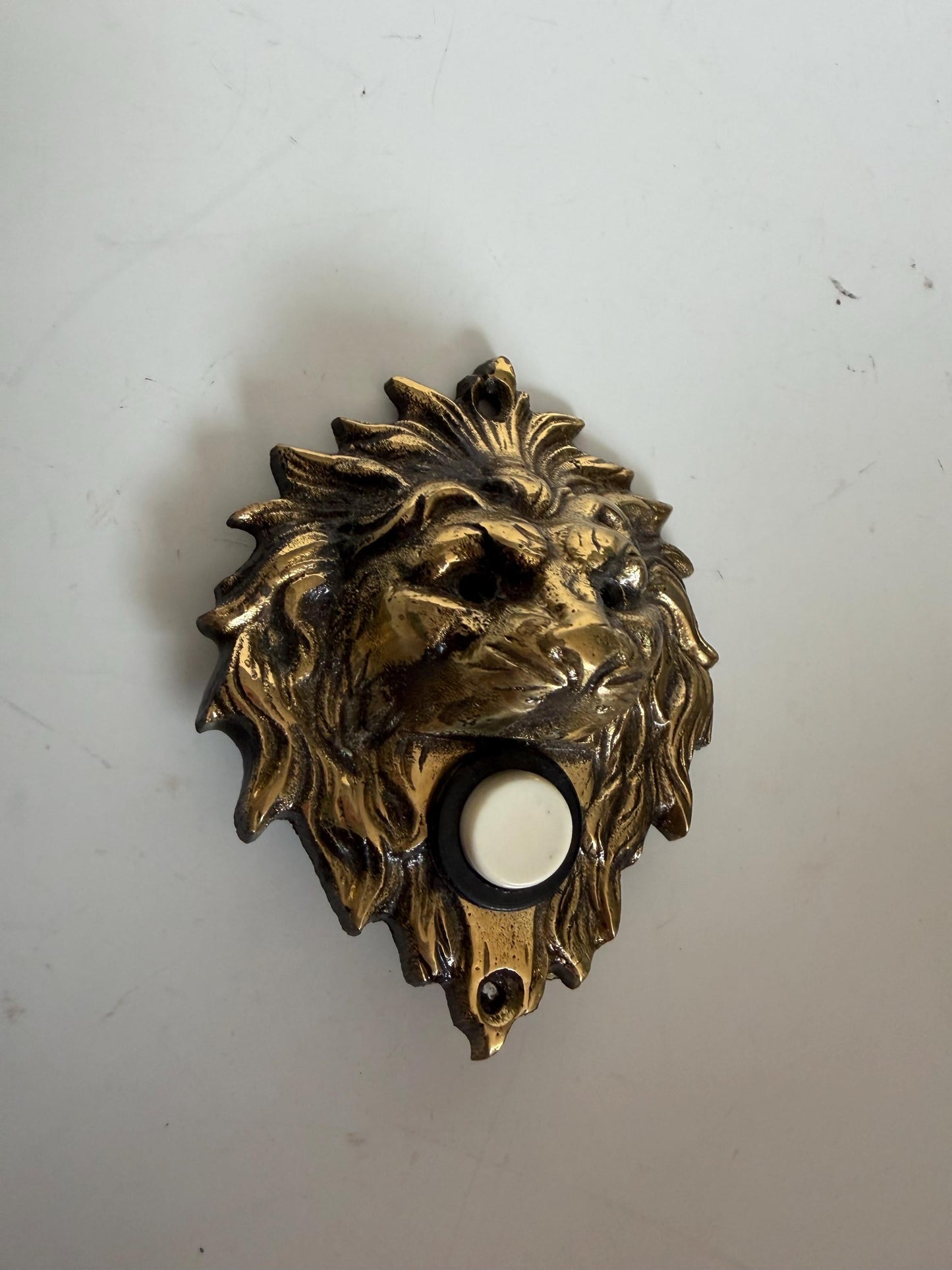 Antique door Bell, Bronze Push Button. Lionhead brass frontdoor doorbell