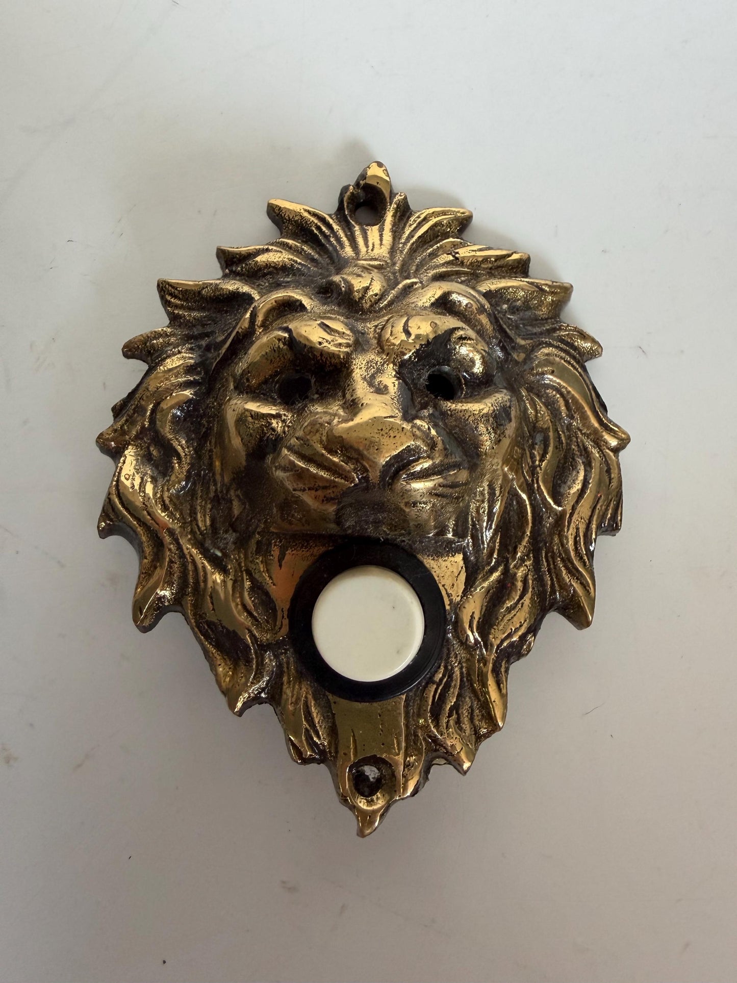 Antique door Bell, Bronze Push Button. Lionhead brass frontdoor doorbell