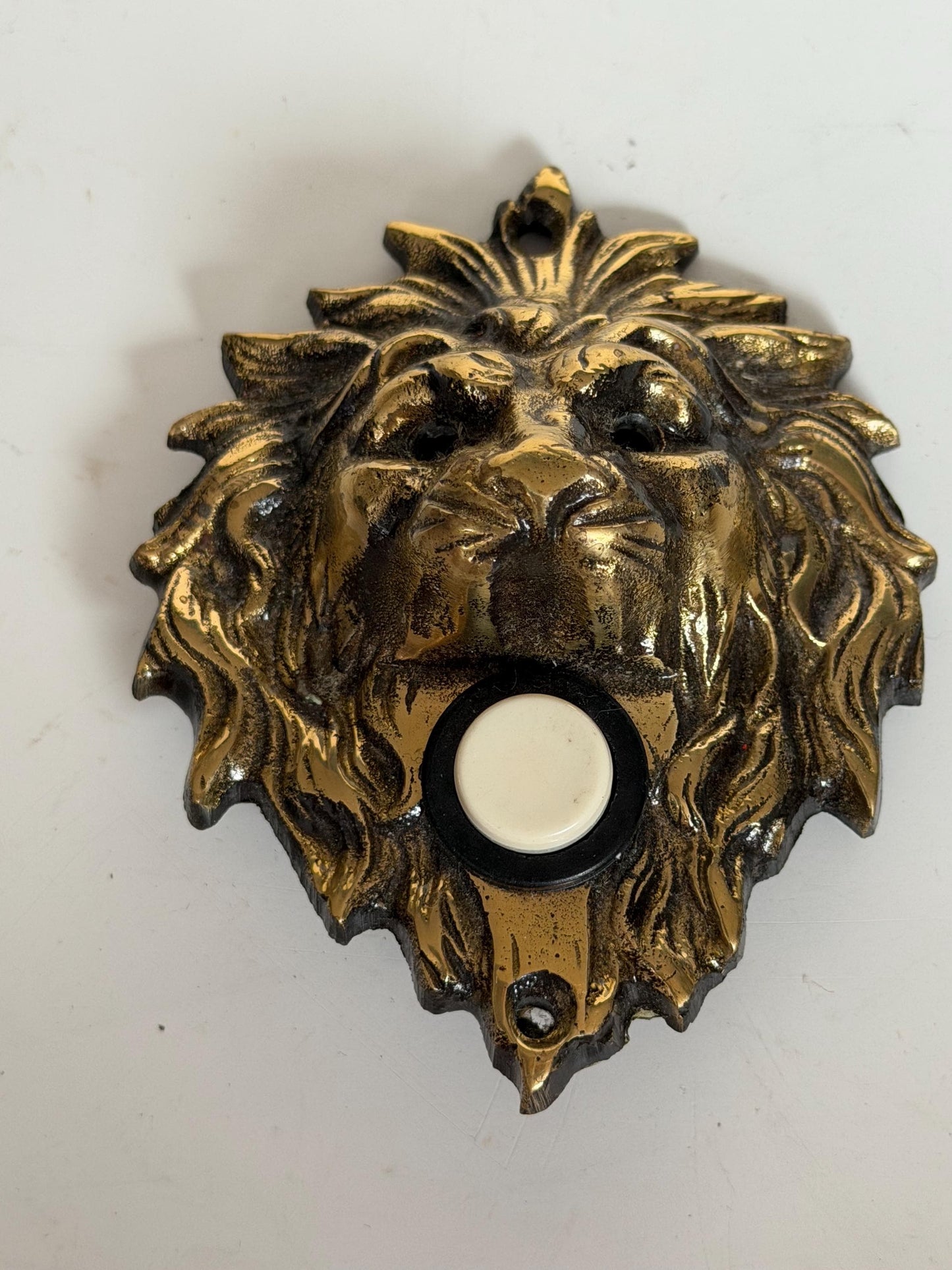 Antique door Bell, Bronze Push Button. Lionhead brass frontdoor doorbell