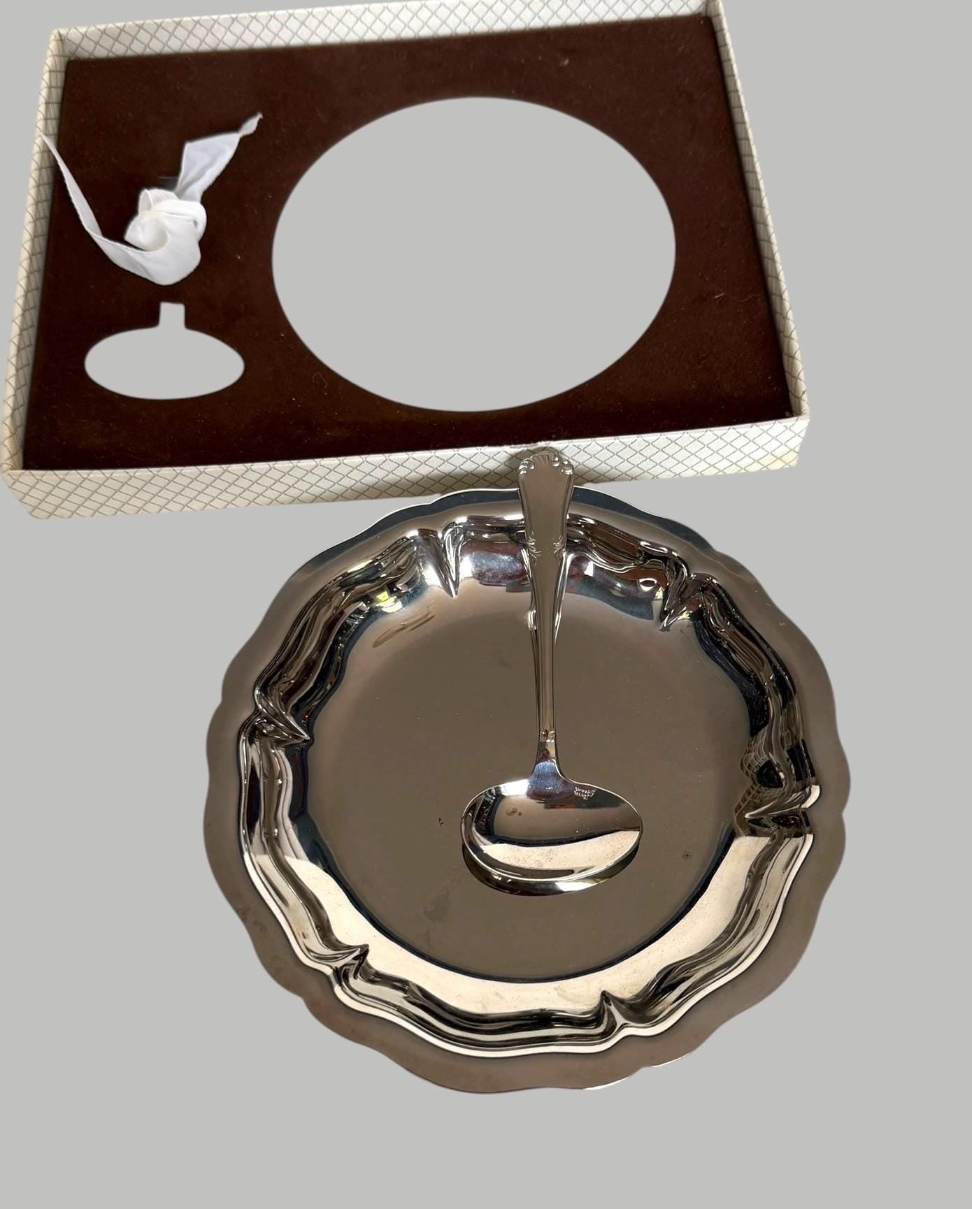 Vintage French Silver Plated Baby Bowl and Spoon Set Original Presentation Box Christening shower Gift nurserybaby, Jean Couzon France