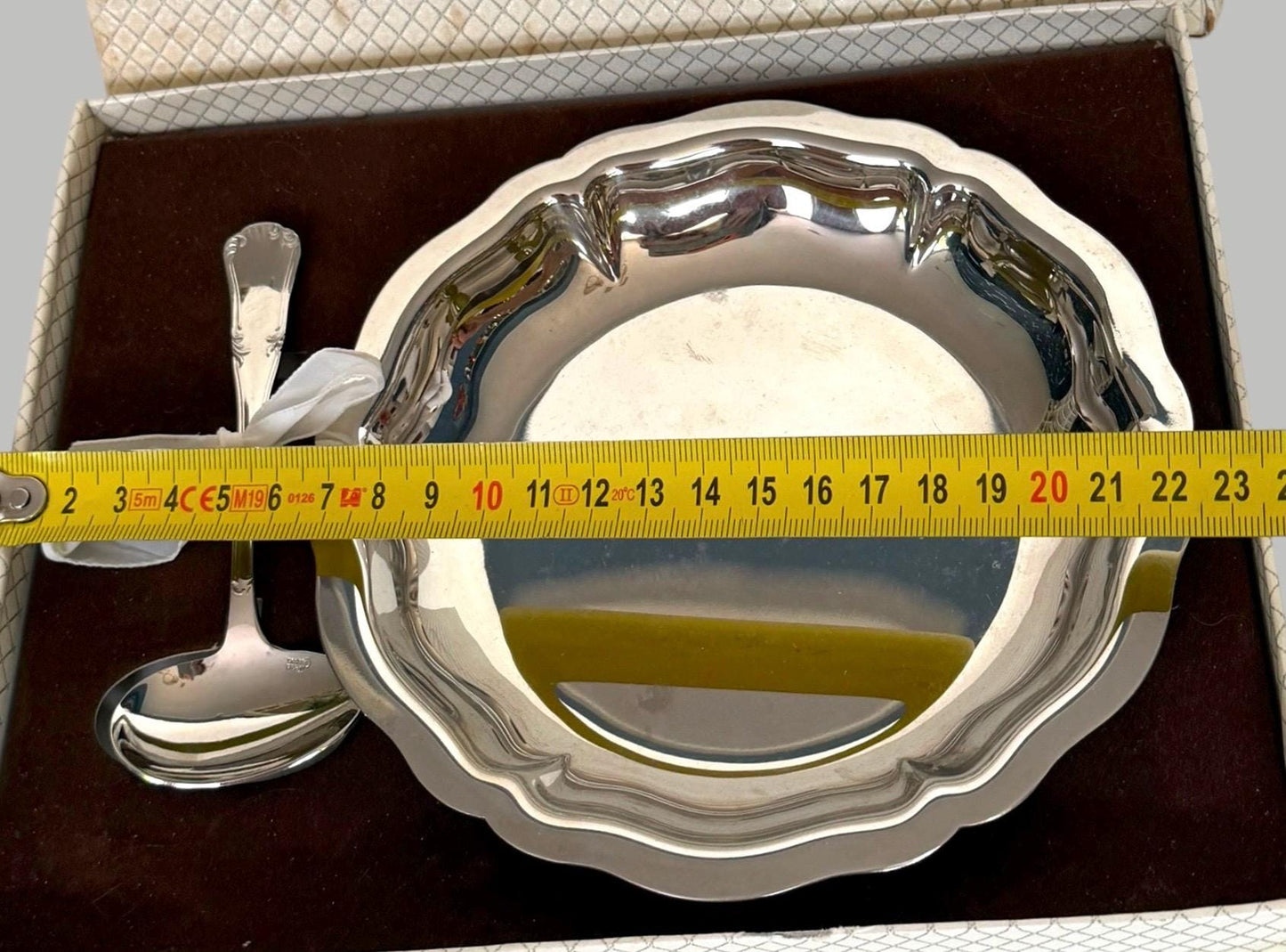 Vintage French Silver Plated Baby Bowl and Spoon Set Original Presentation Box Christening shower Gift nurserybaby, Jean Couzon France
