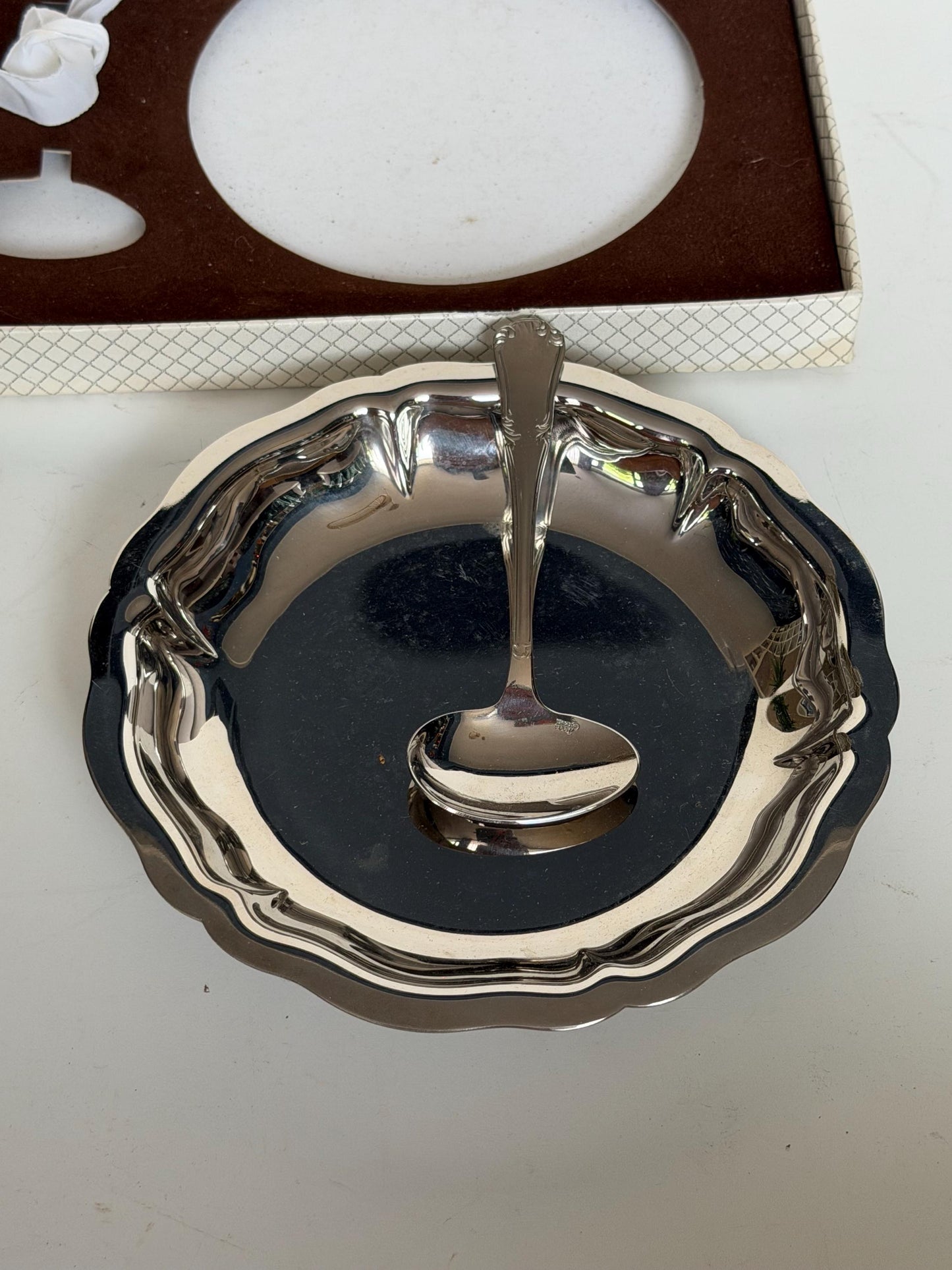 Vintage French Silver Plated Baby Bowl and Spoon Set Original Presentation Box Christening shower Gift nurserybaby, Jean Couzon France