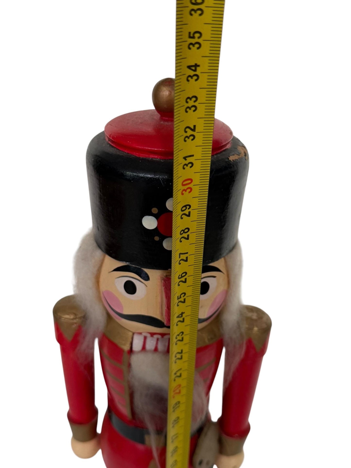 Antique Erzgebirge Wood Nutcracker, Hand-Painted Christmas Decor (34cm, midcentury)