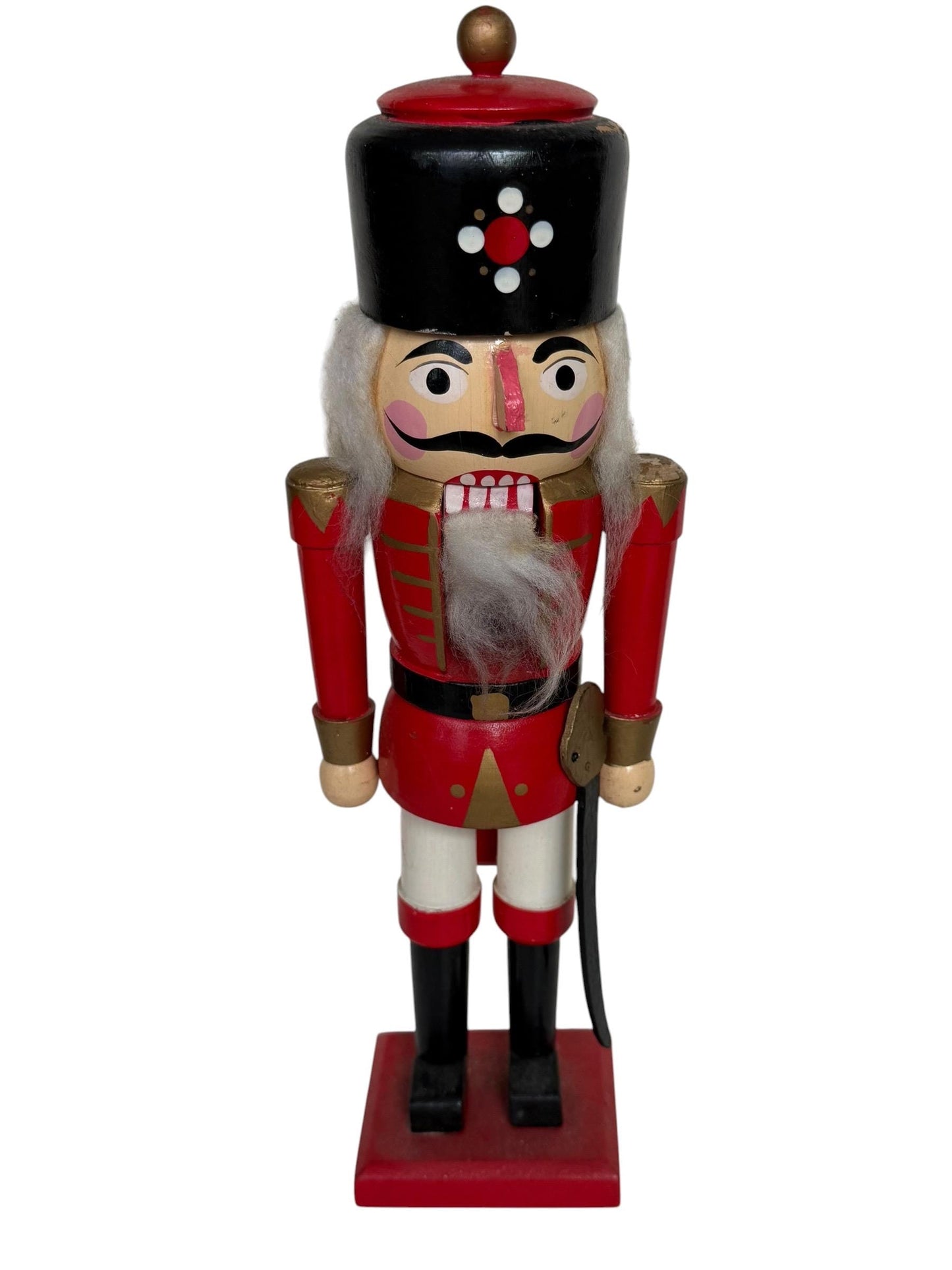 Antique Erzgebirge Wood Nutcracker, Hand-Painted Christmas Decor (34cm, midcentury)