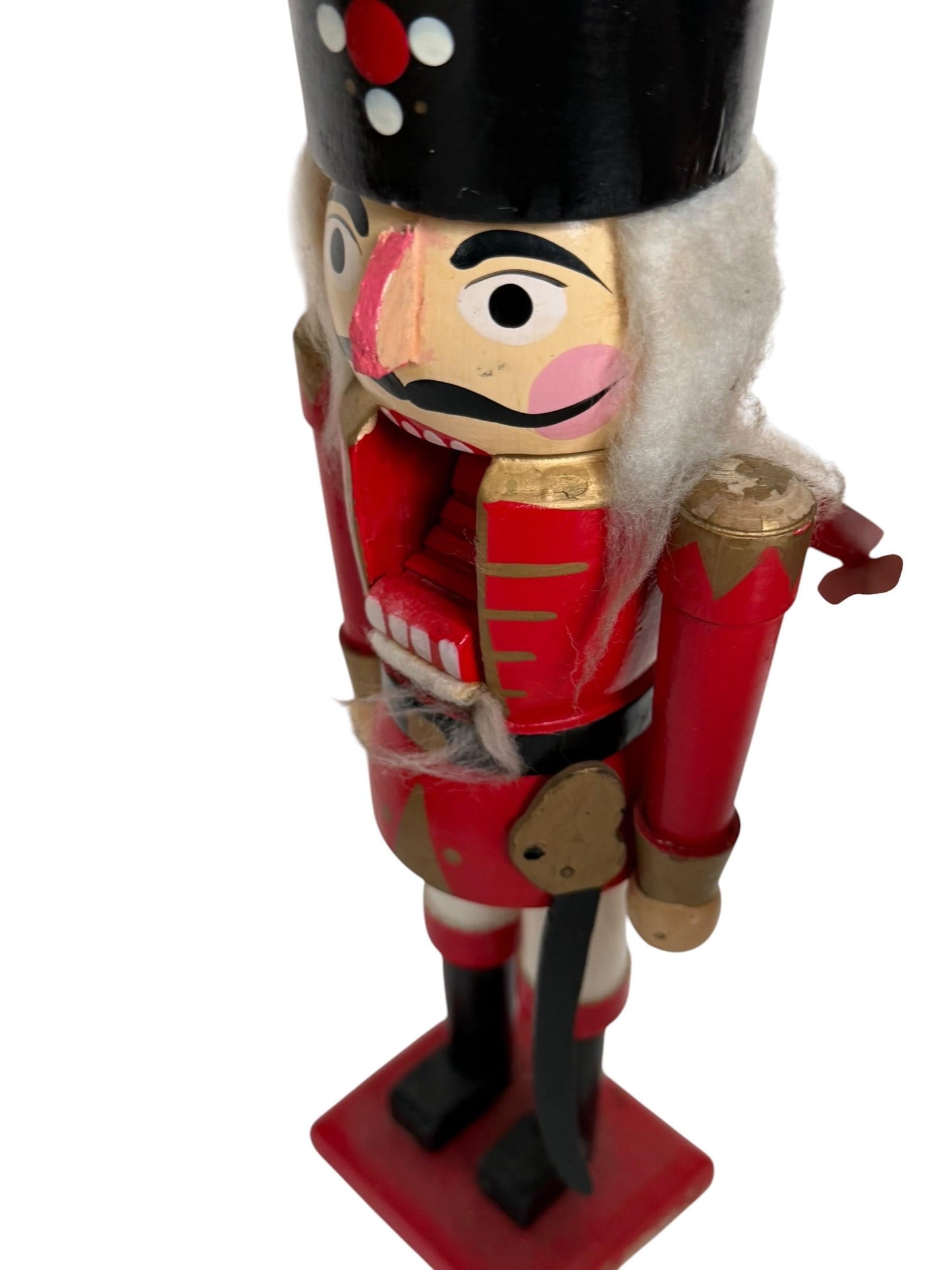 Antique Erzgebirge Wood Nutcracker, Hand-Painted Christmas Decor (34cm, midcentury)
