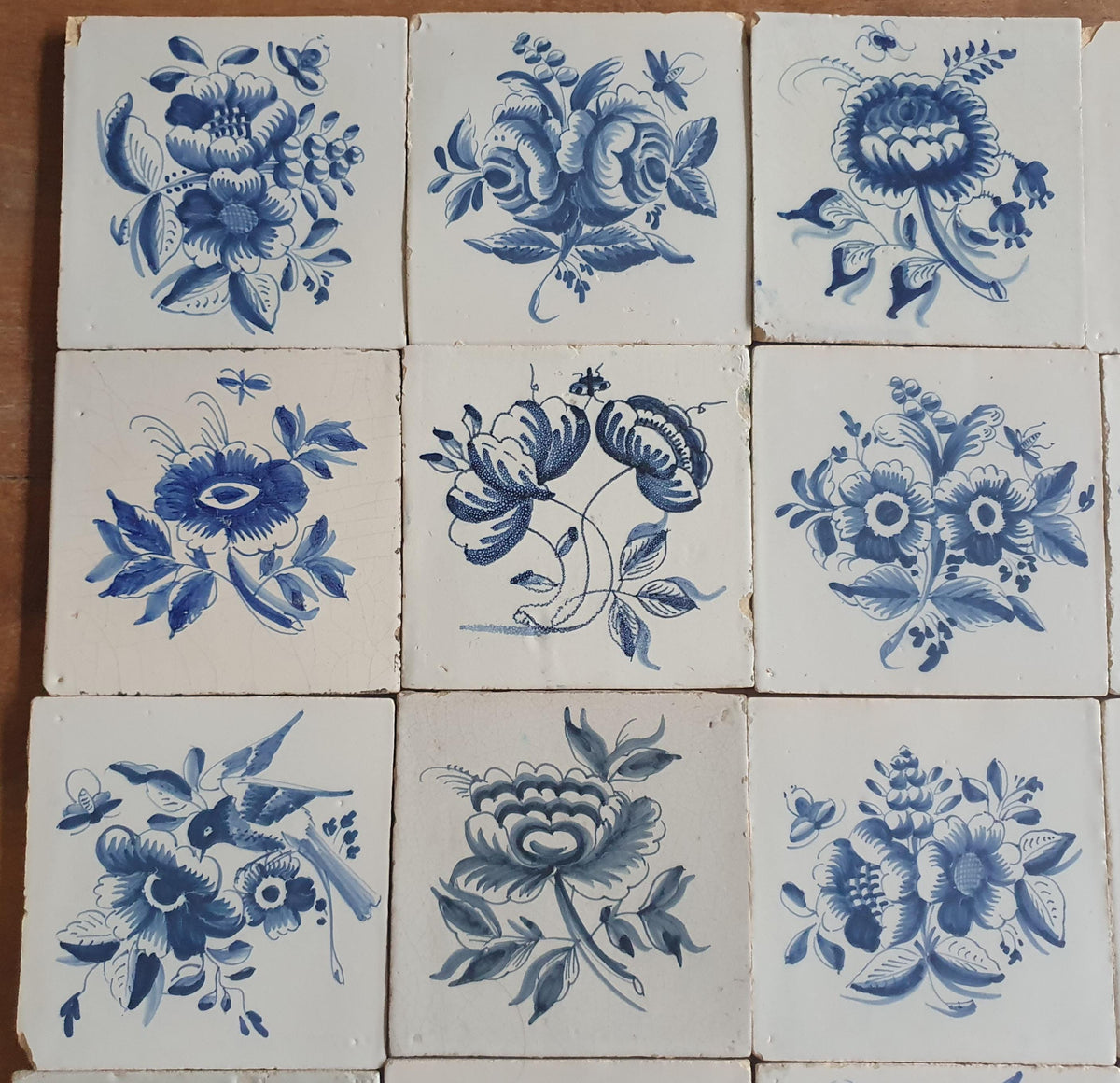 25 x Antique Delft Tiles, 18th Century, Floral Blue Flowers, wall tiles planttile.