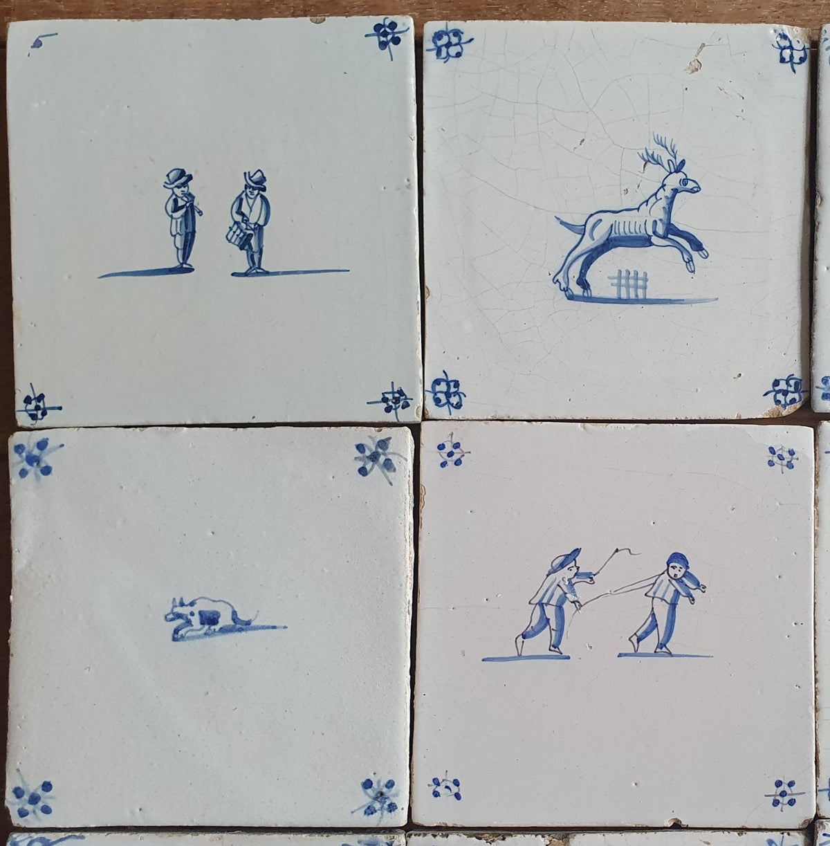 9x Antique Delft tiles, 17th Century Dutch Wall tile,Decor animaltile