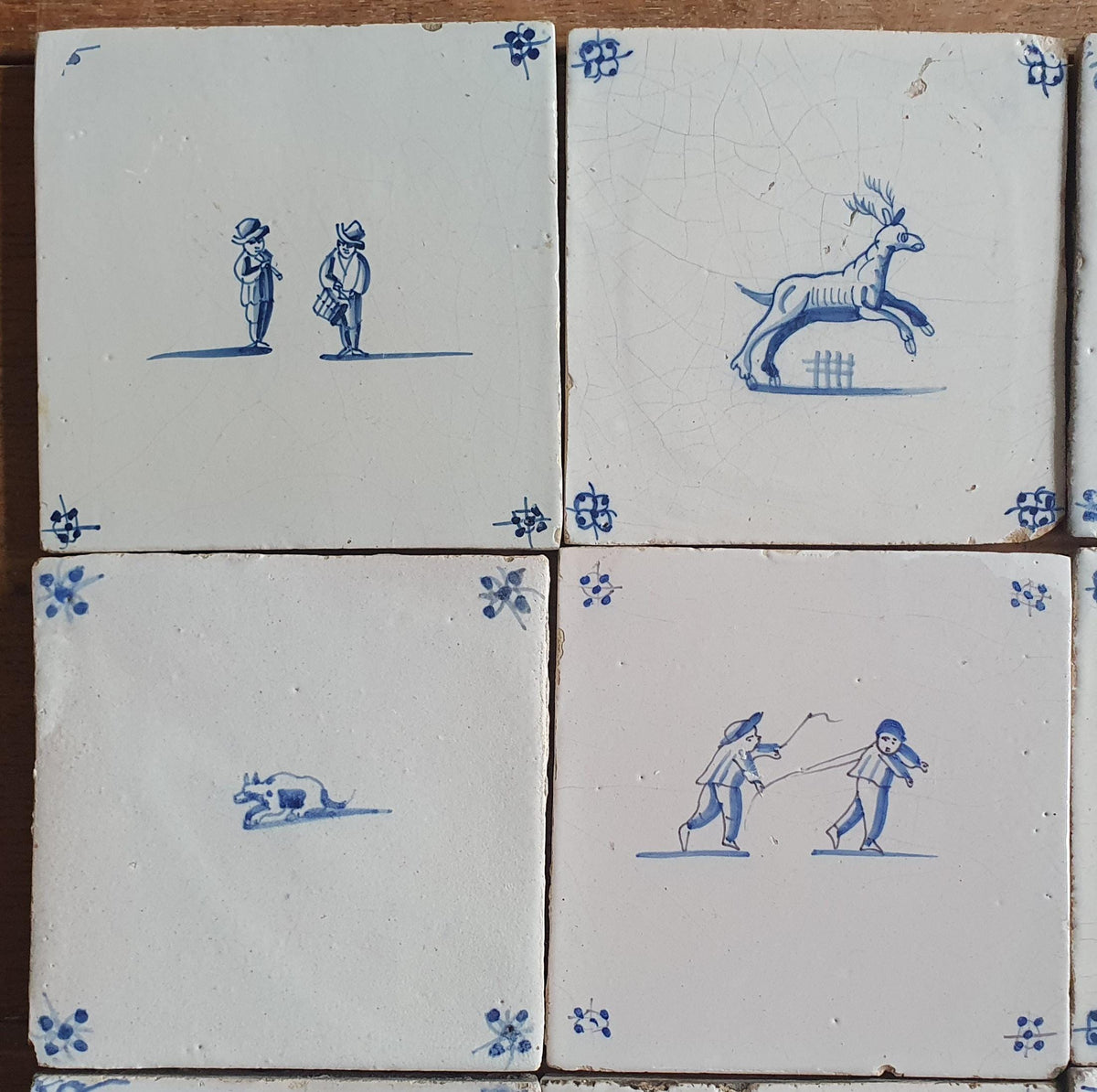 9x Antique Delft tiles, 17th Century Dutch Wall tile,Decor animaltile