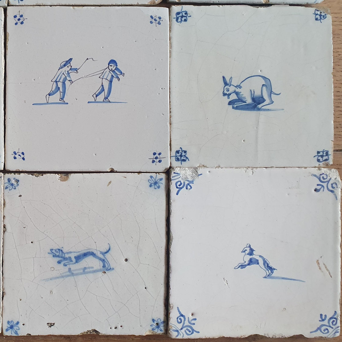 9x Antique Delft tiles, 17th Century Dutch Wall tile,Decor animaltile