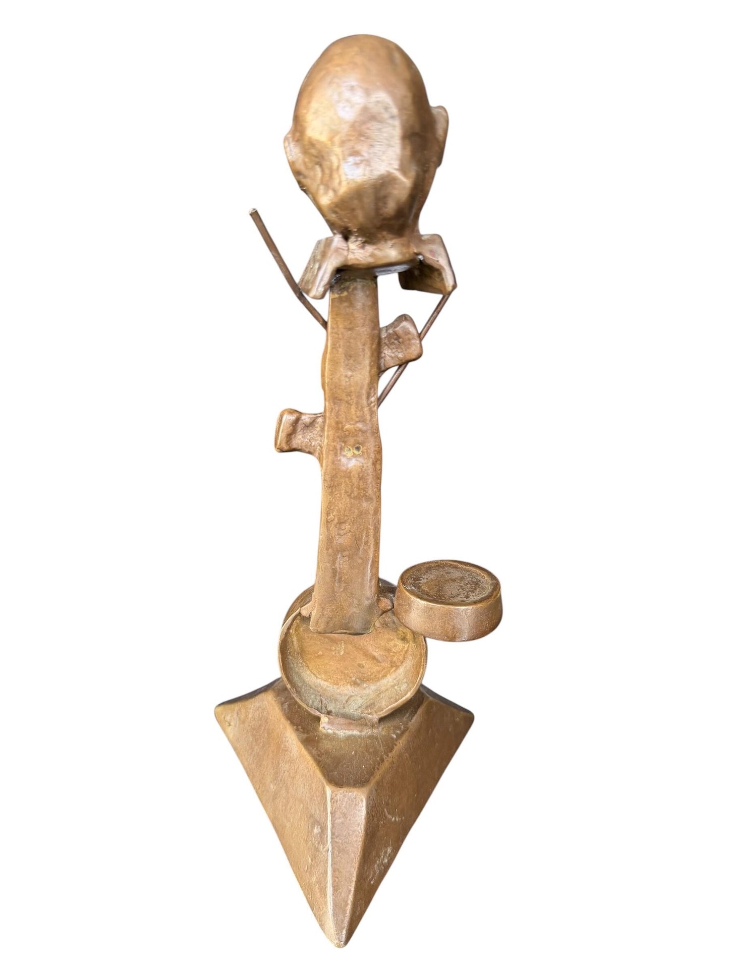 Vintage Surrealist Bronze Drummer Sculpture – Mid-Century Modern, 27 cm