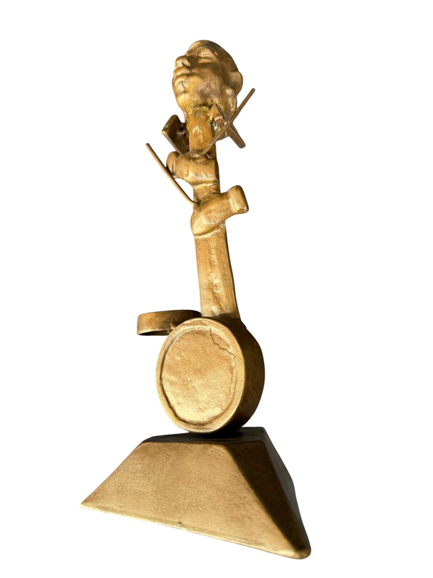 Vintage Surrealist Bronze Drummer Sculpture – Mid-Century Modern, 27 cm