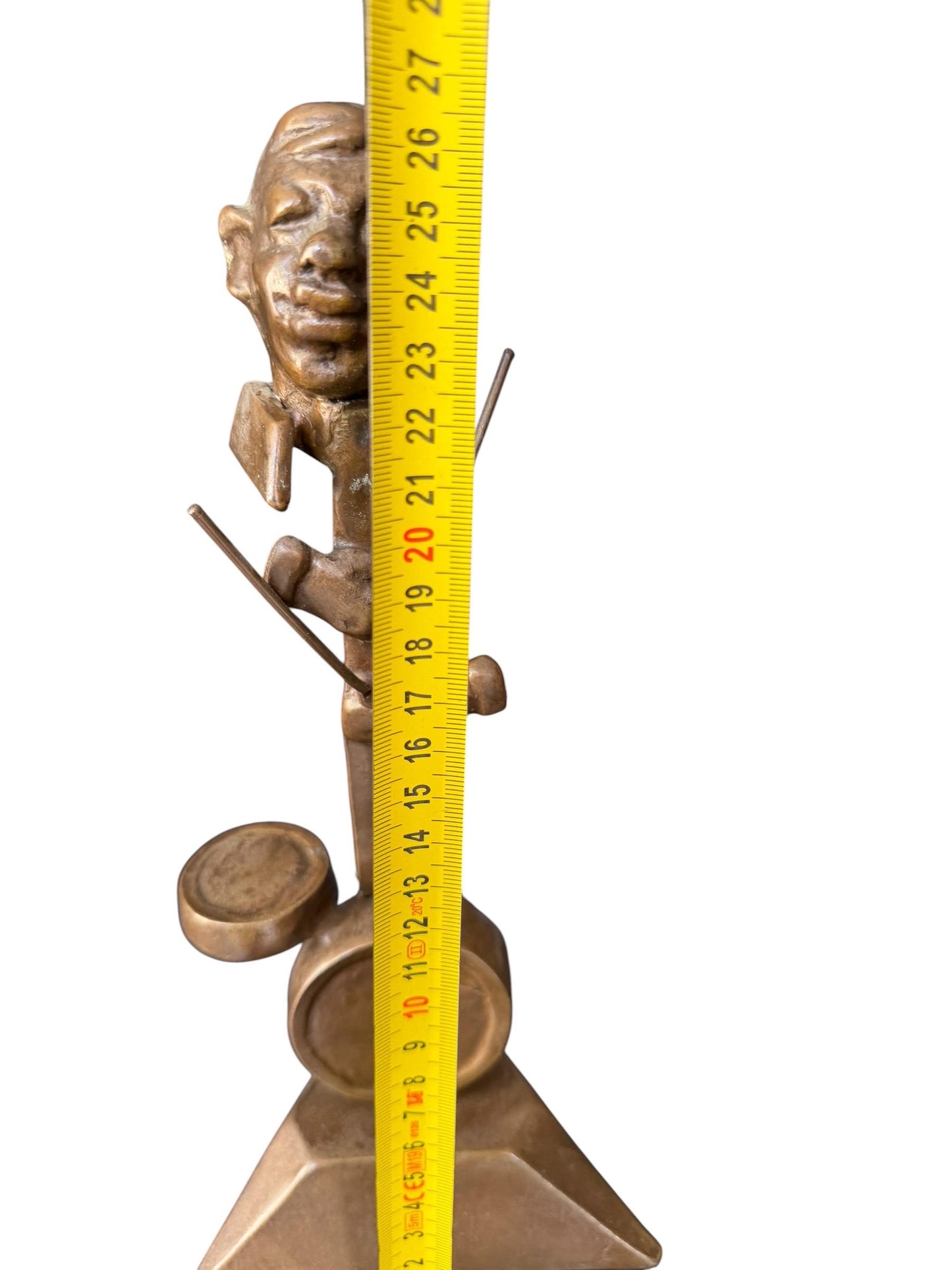 Vintage Surrealist Bronze Drummer Sculpture – Mid-Century Modern, 27 cm